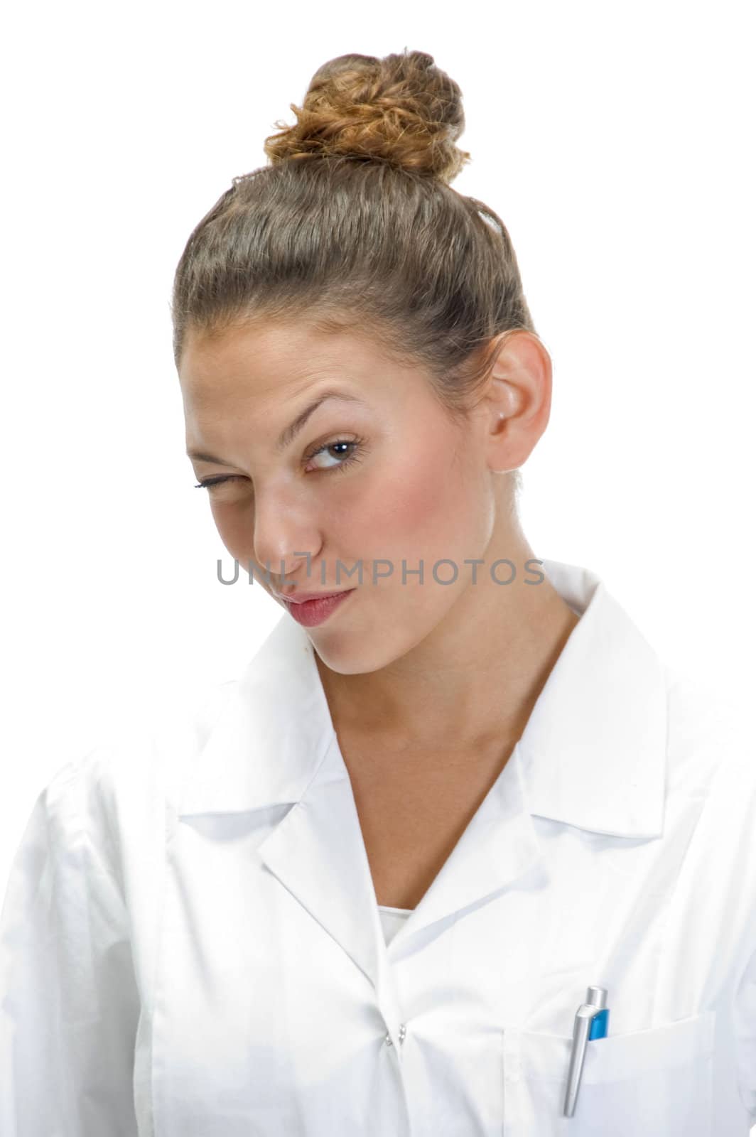 portrait of winking lady doctor