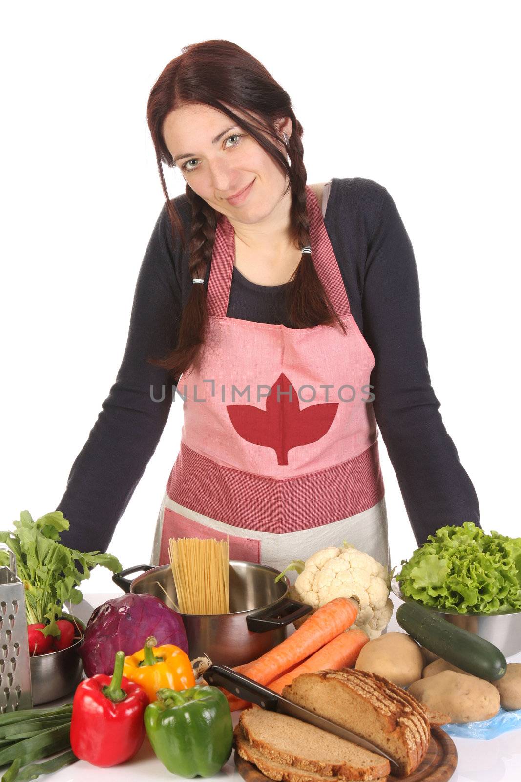 beautiful housewife preparing with diversity a food