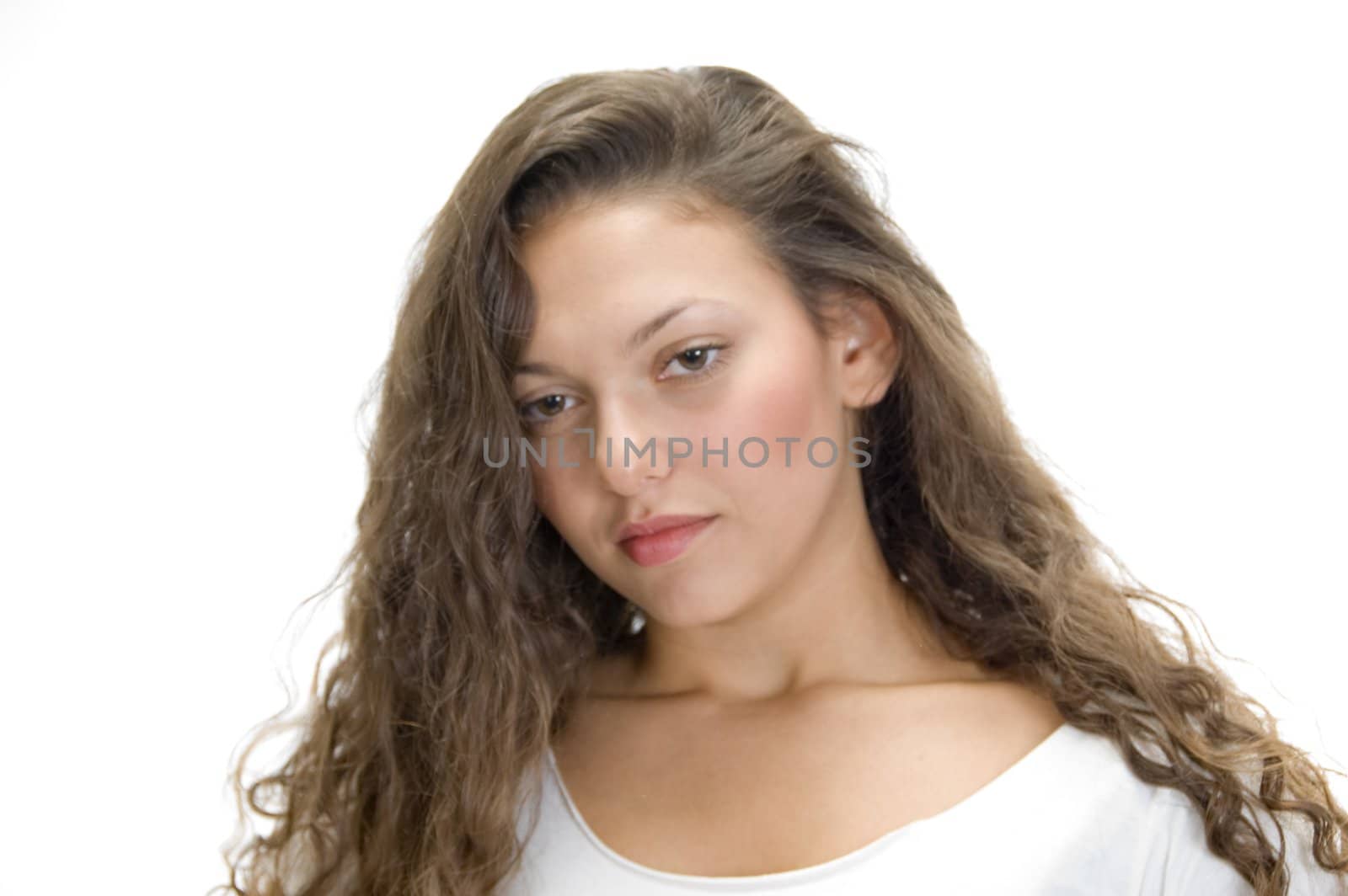 portrait of female model thinking something