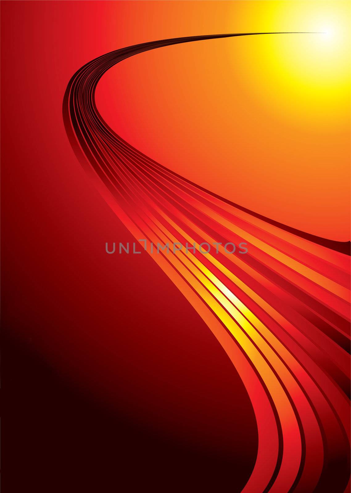 Red hot background with a flowing strand of light