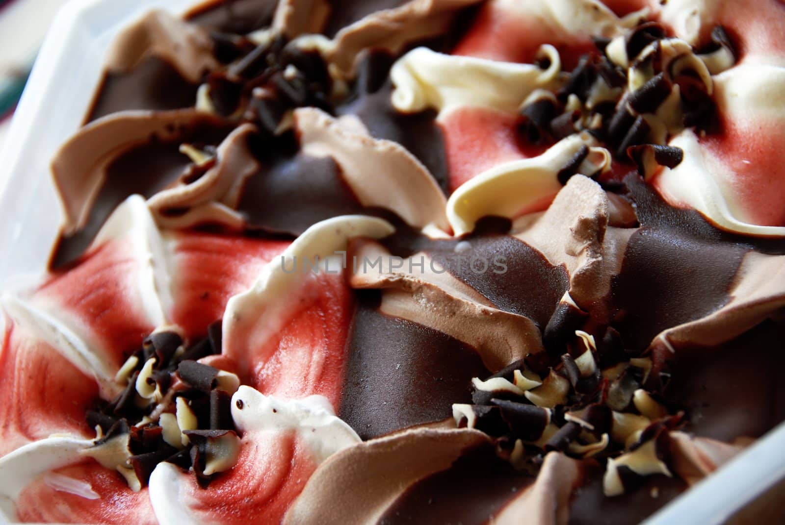 various ice-cream background closeup with brown and white chocolate