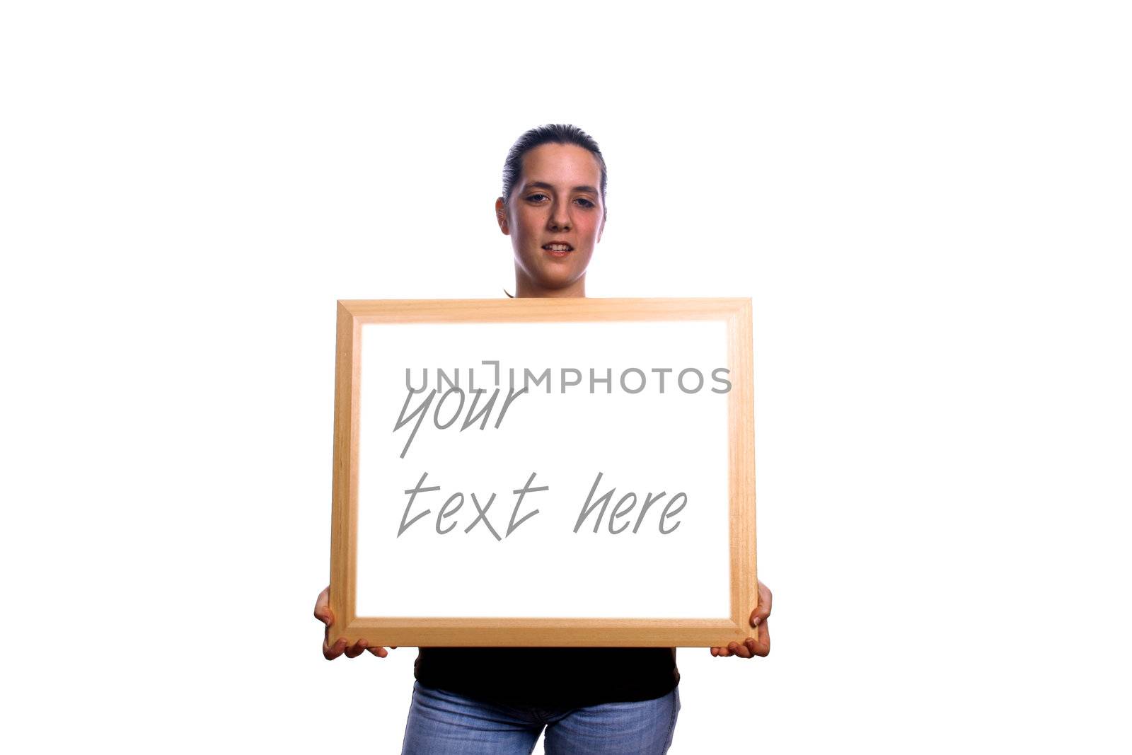 young woman with white chart