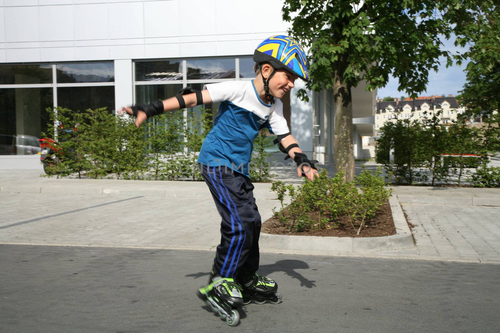 Roller young boy - during training.