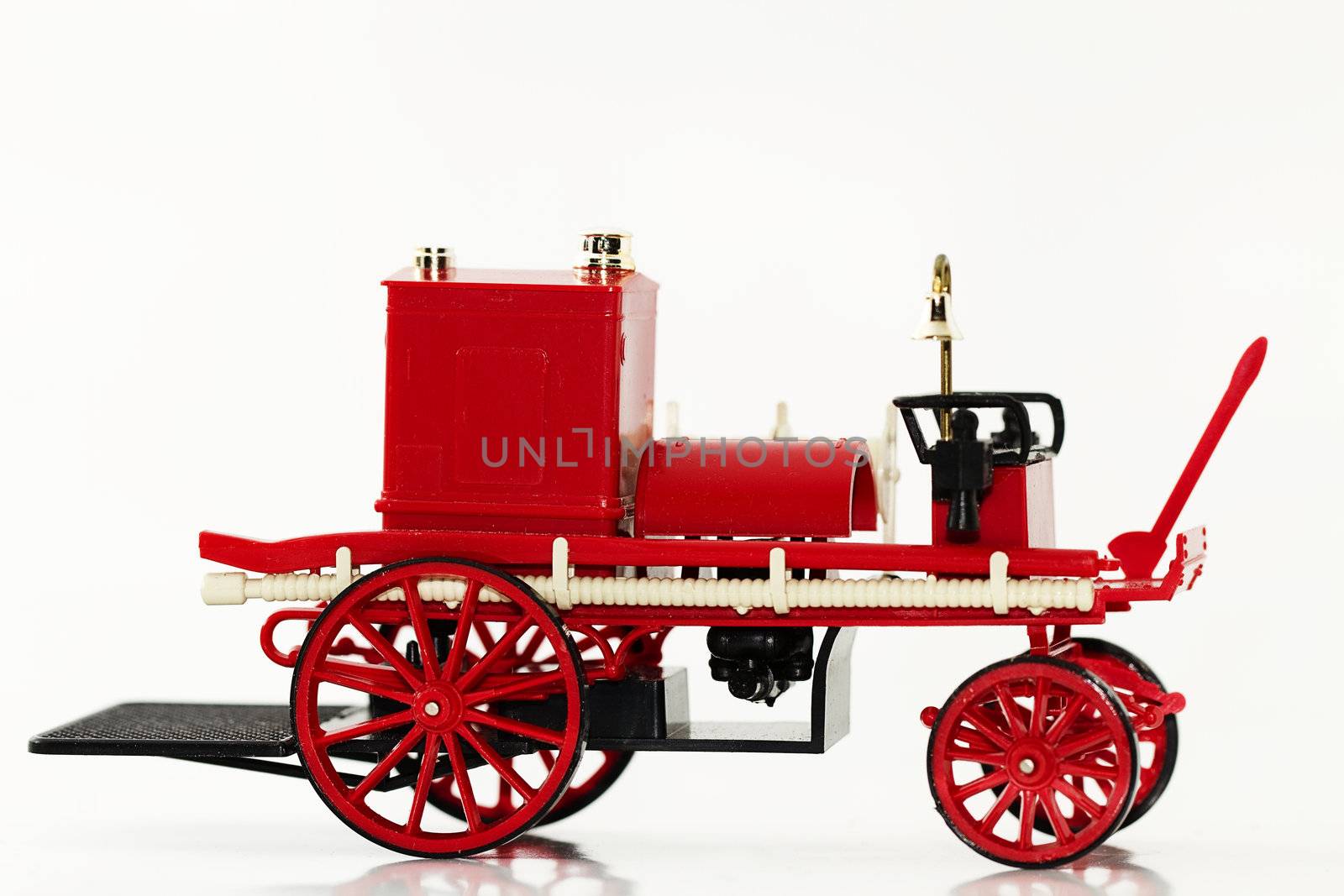 one modell fire fighting vehicle on white background