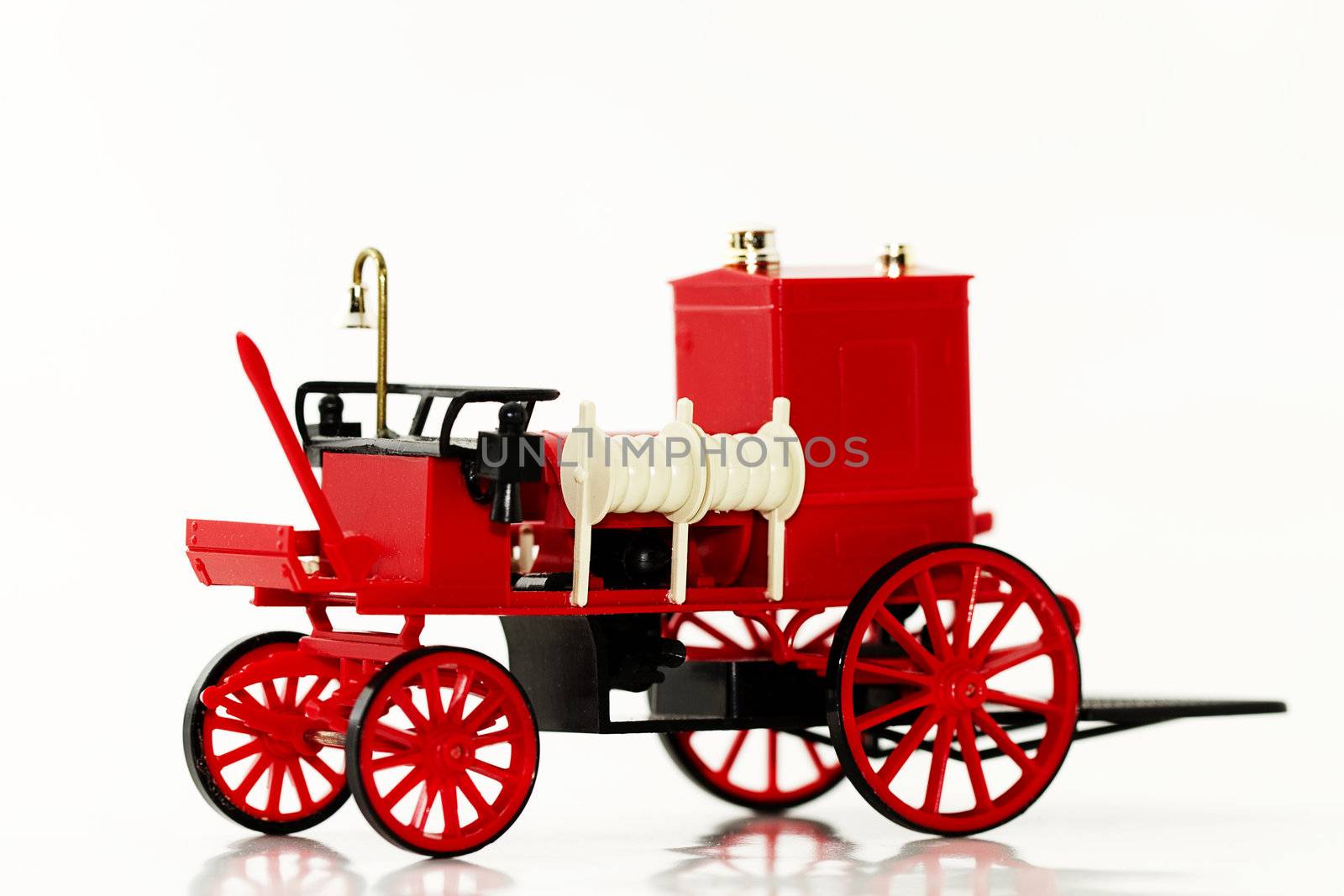 one modell fire fighting vehicle on white background