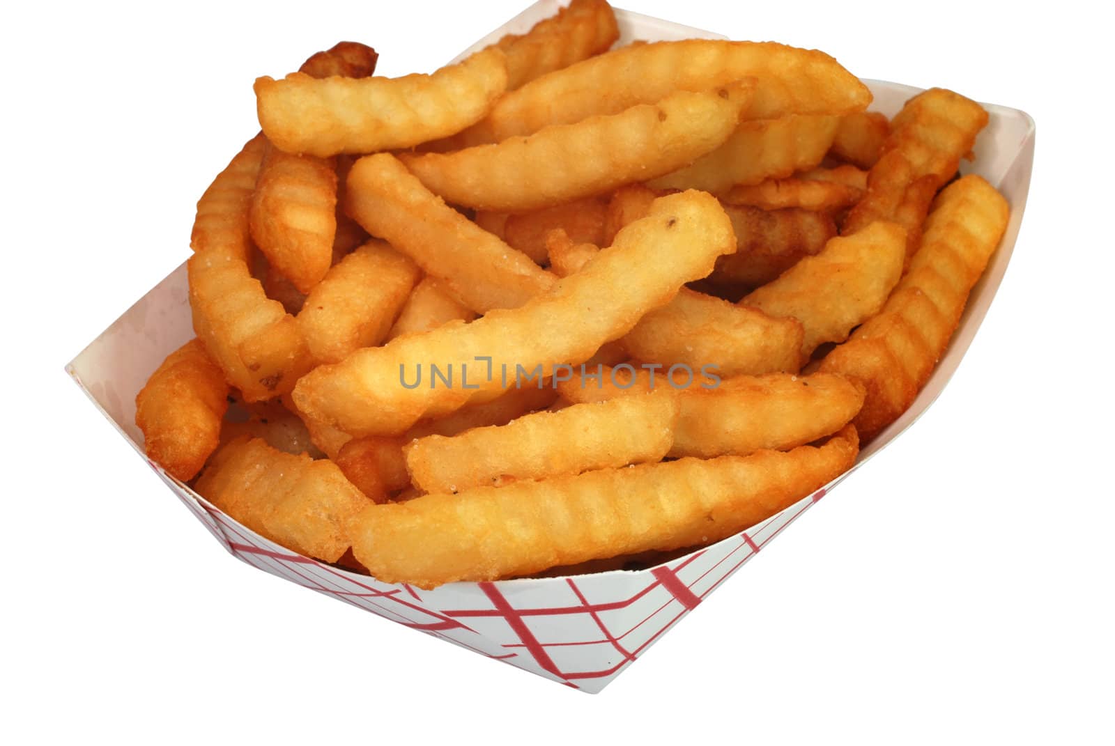 French fries in basket isolated on white background with clipping path.