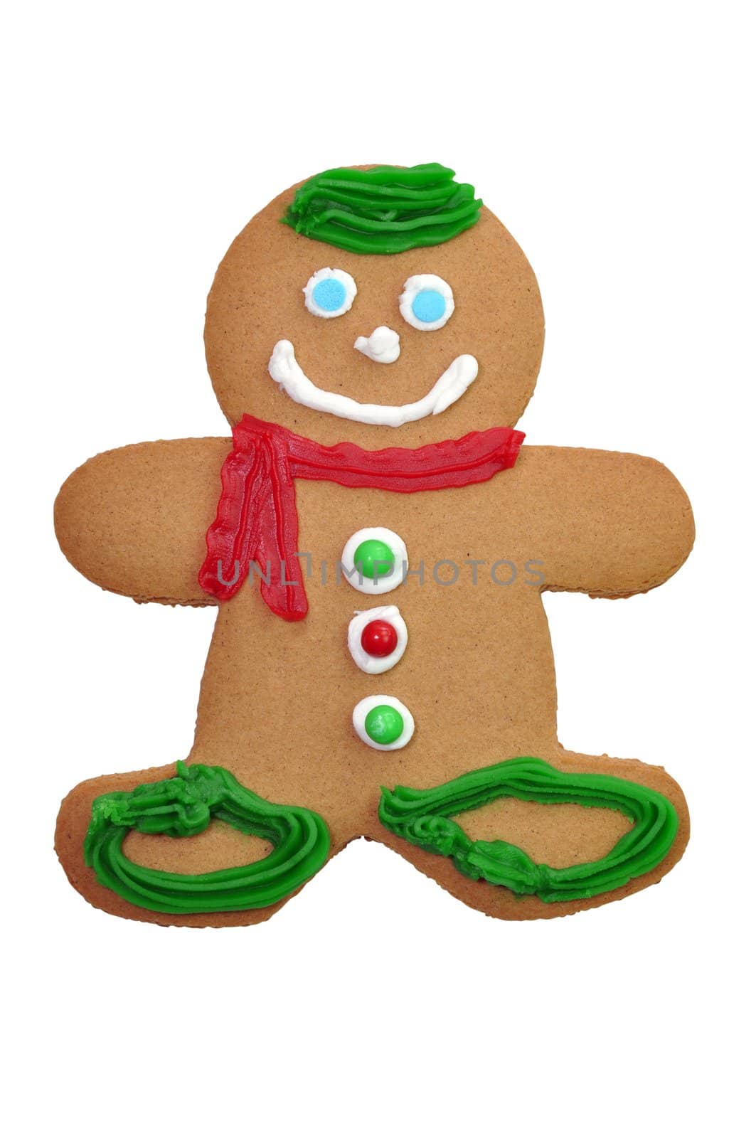 Decorated gingerbread cookie isolated on white background with clipping path.