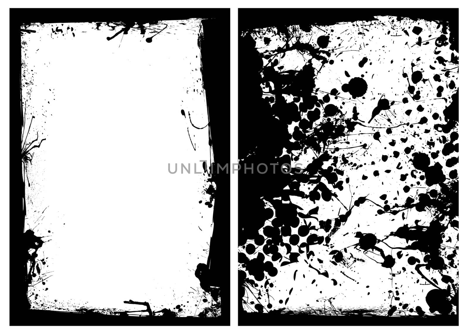 Grunge black ink splat border with two image frames