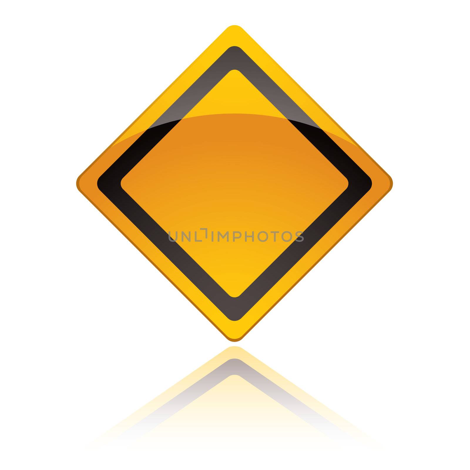 Yellow american warning sign icon with reflection in white background