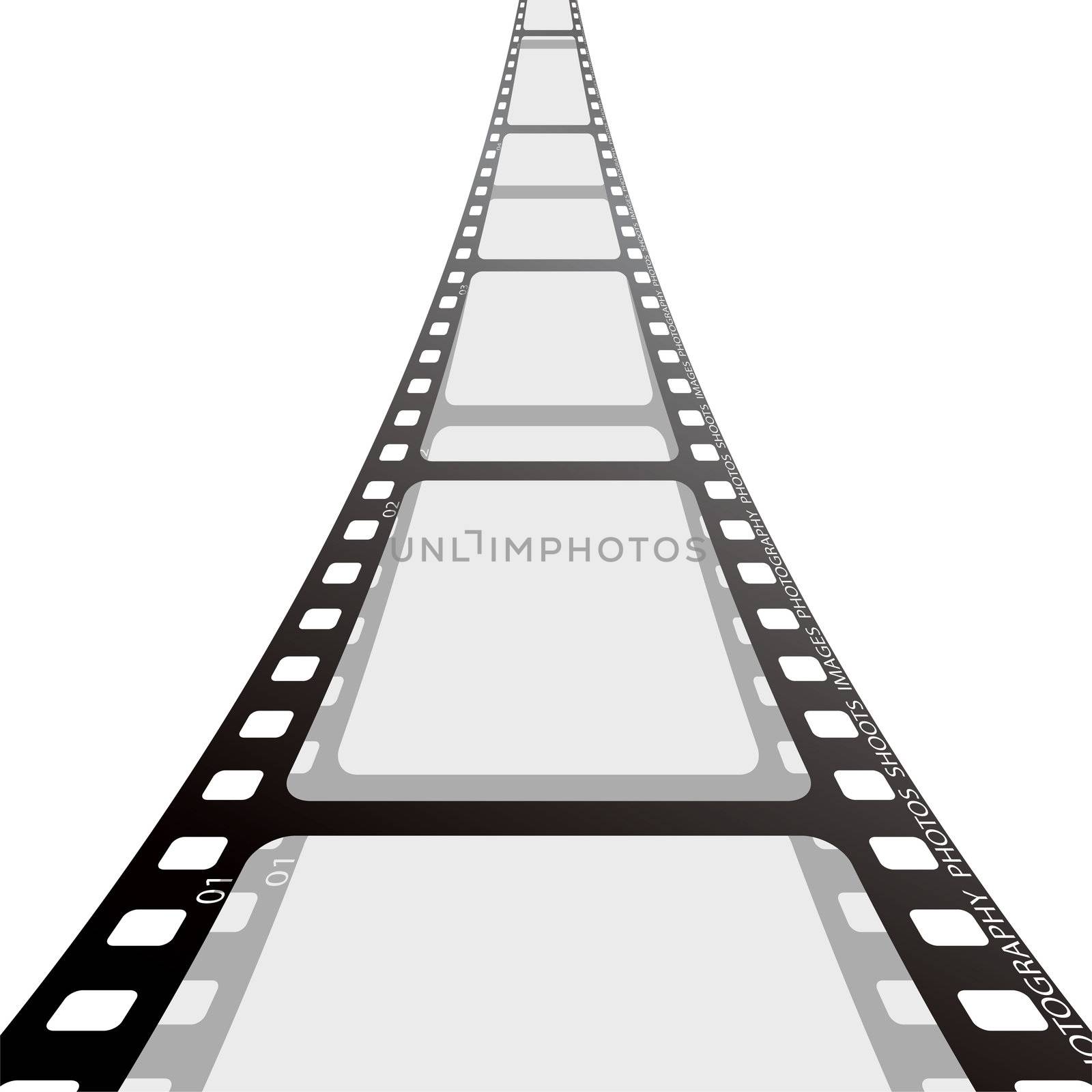 Cinema film strip blank with drop shadow on white background