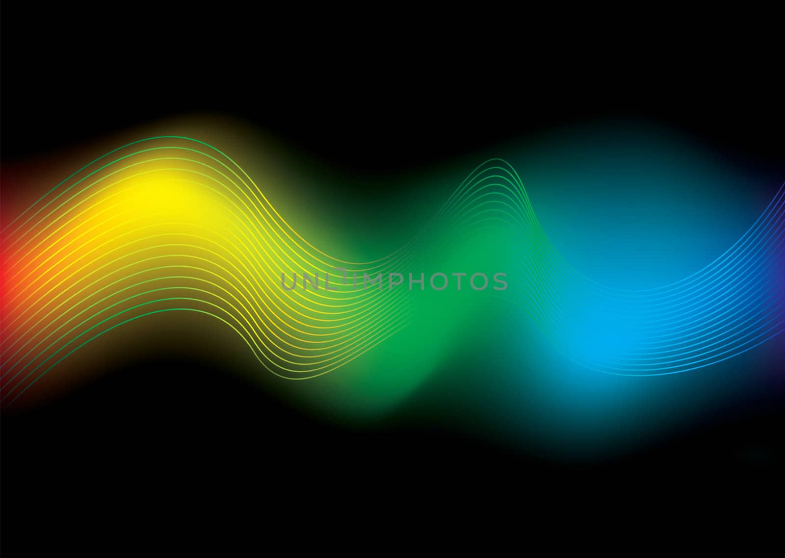 Brightly colored rainbow background with flowing wavy lines