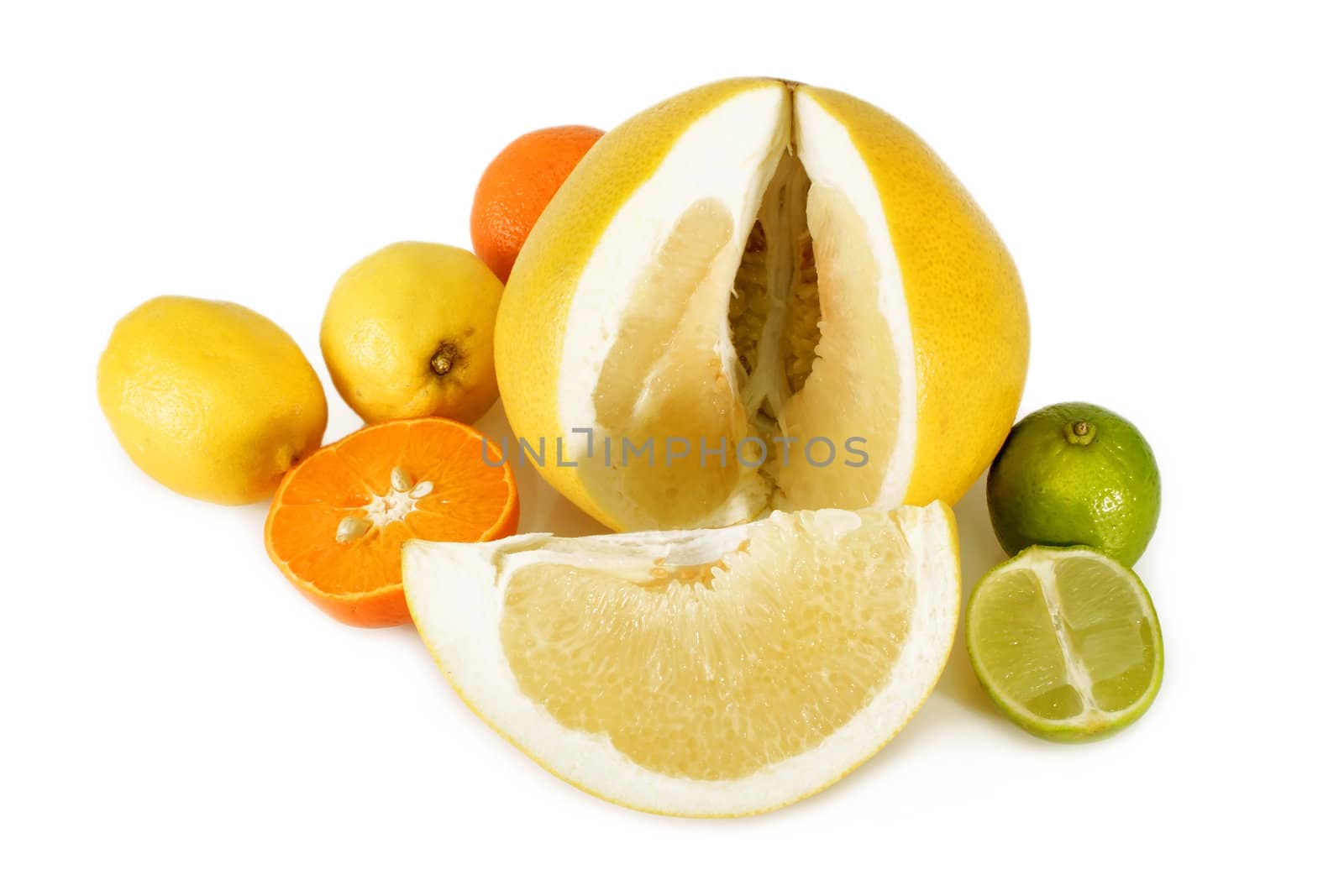 Colorful fresh and  healthy fruits on bright background