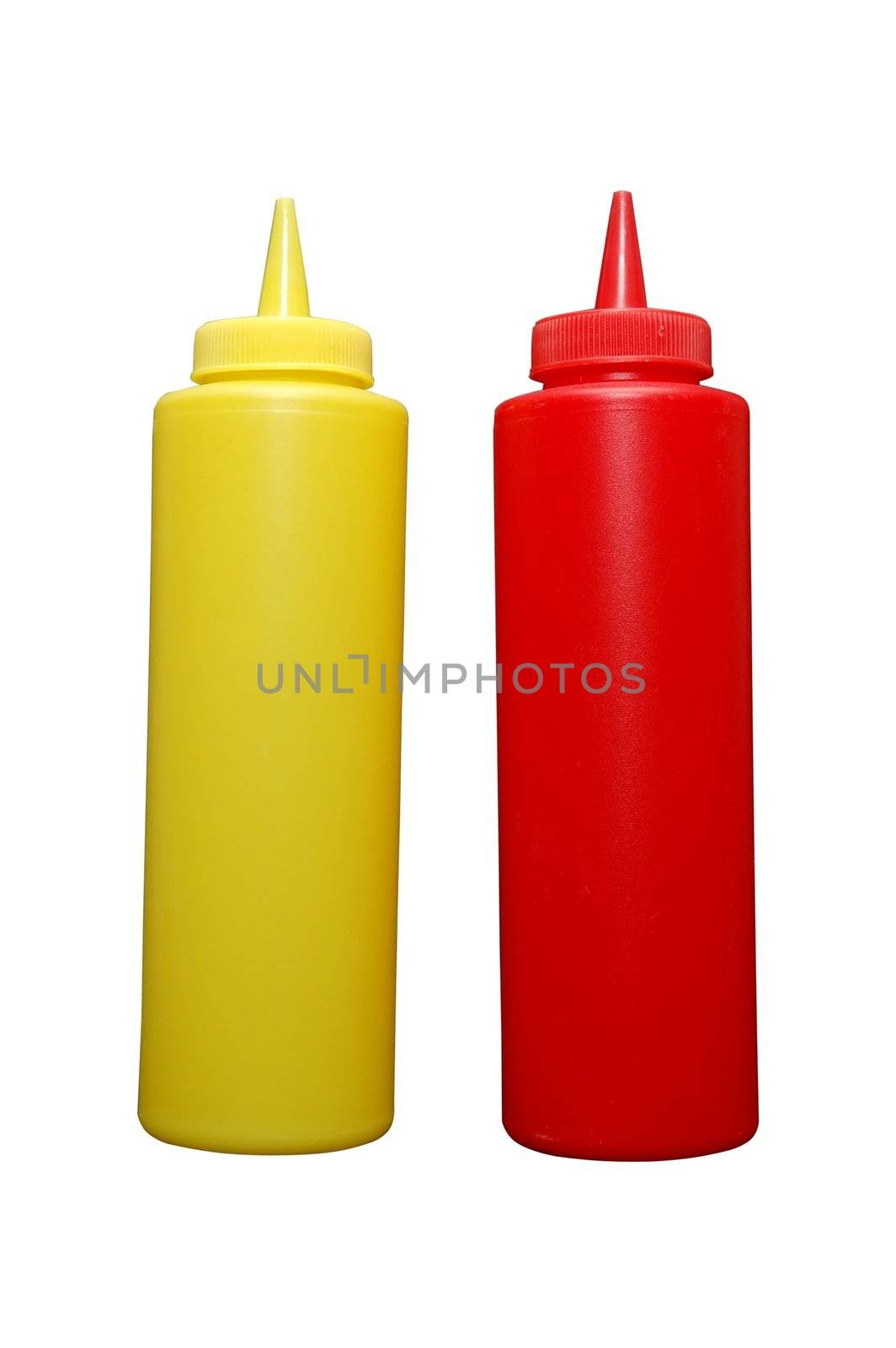 Ketchup and mustard bottles with clipping path.