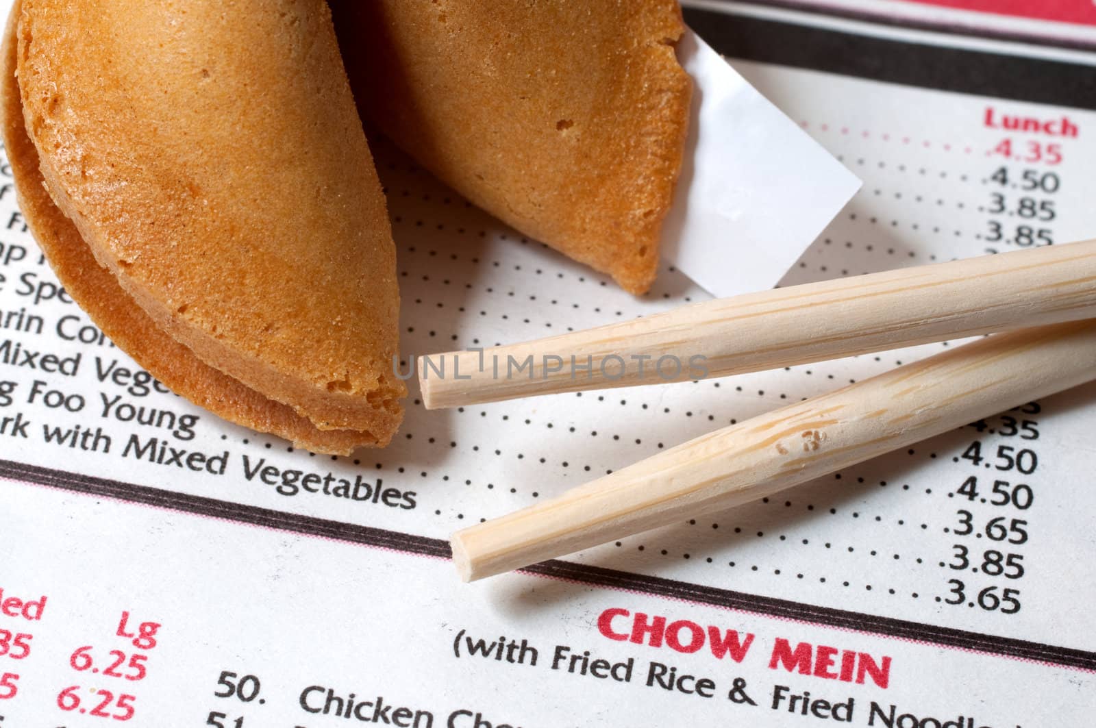 Chinese Restaurant Menu with Chopsticks and Fortune Cookie by dehooks