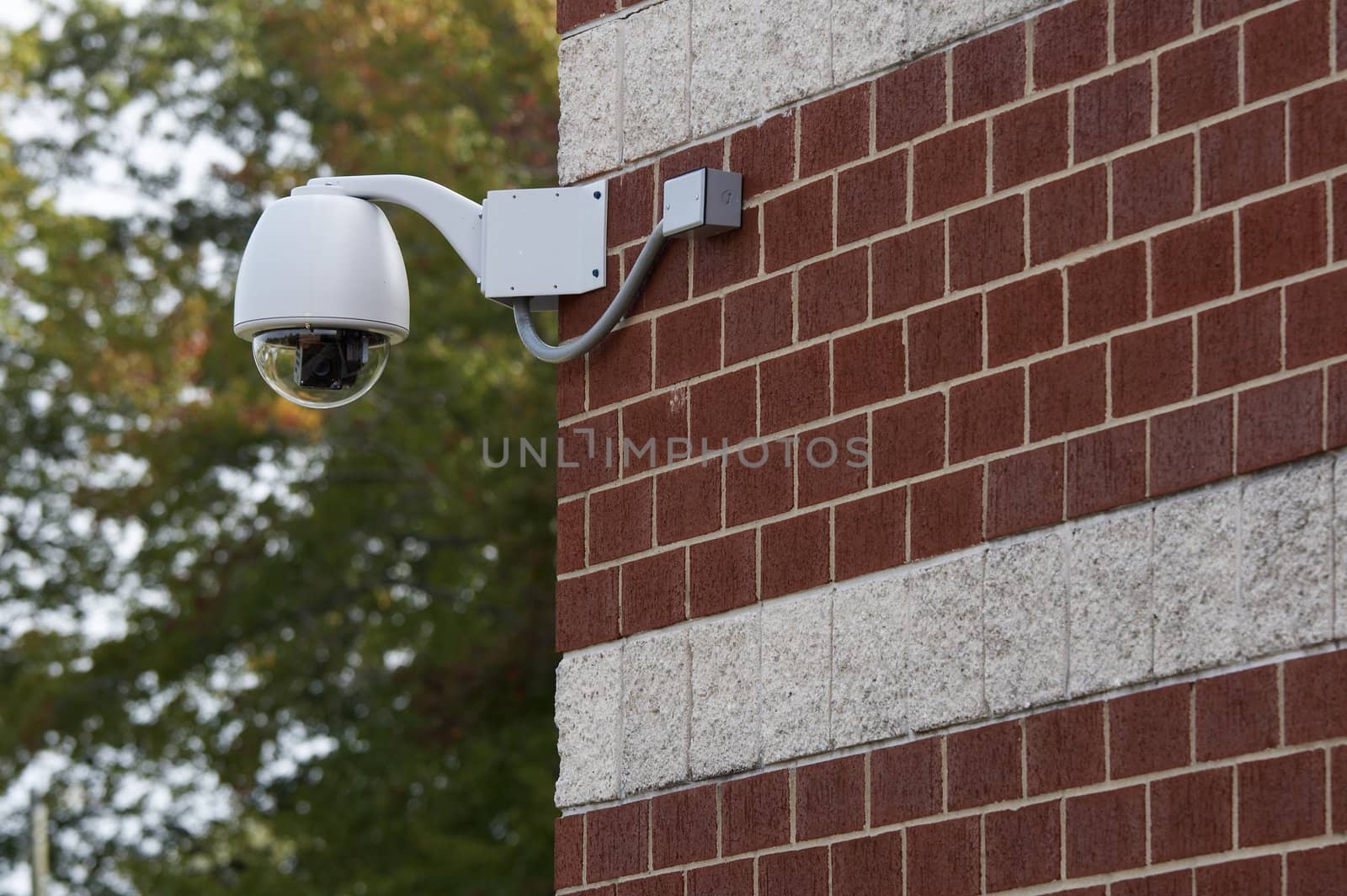 a picture of a surveillance camera on a brick wall