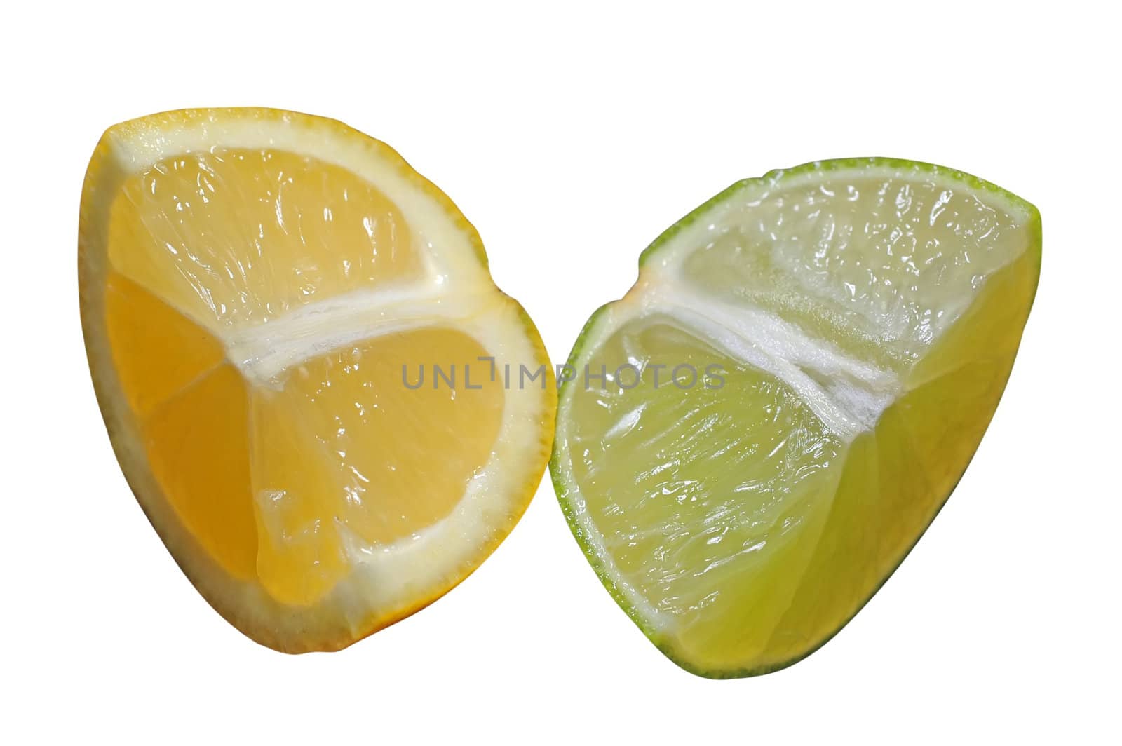 Lemon and lime slices.  Isolated on white with clipping path.