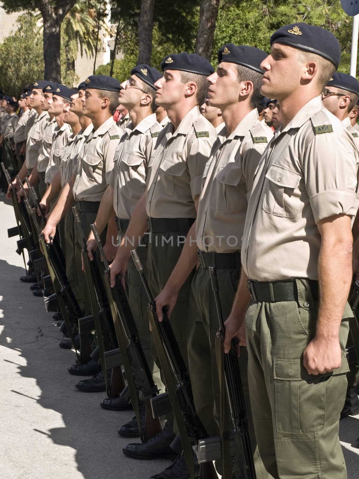 MALTA - OCTOBER 05 2008 - Recruits for the Armed Forces of Malta stand at attention