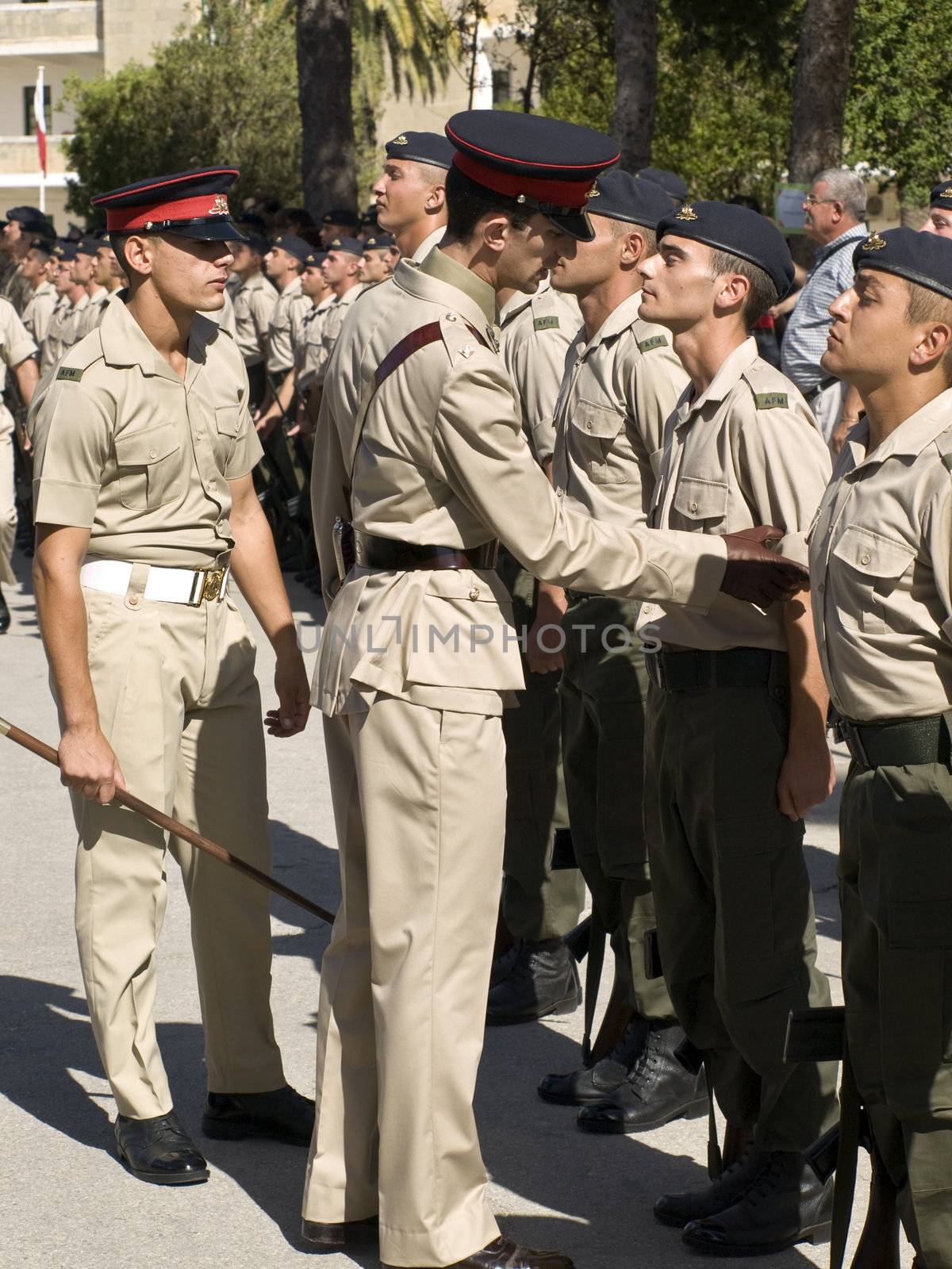 MALTA - OCTOBER 05 2008 - Officer inspects recruits for the Armed Forces of Malta 