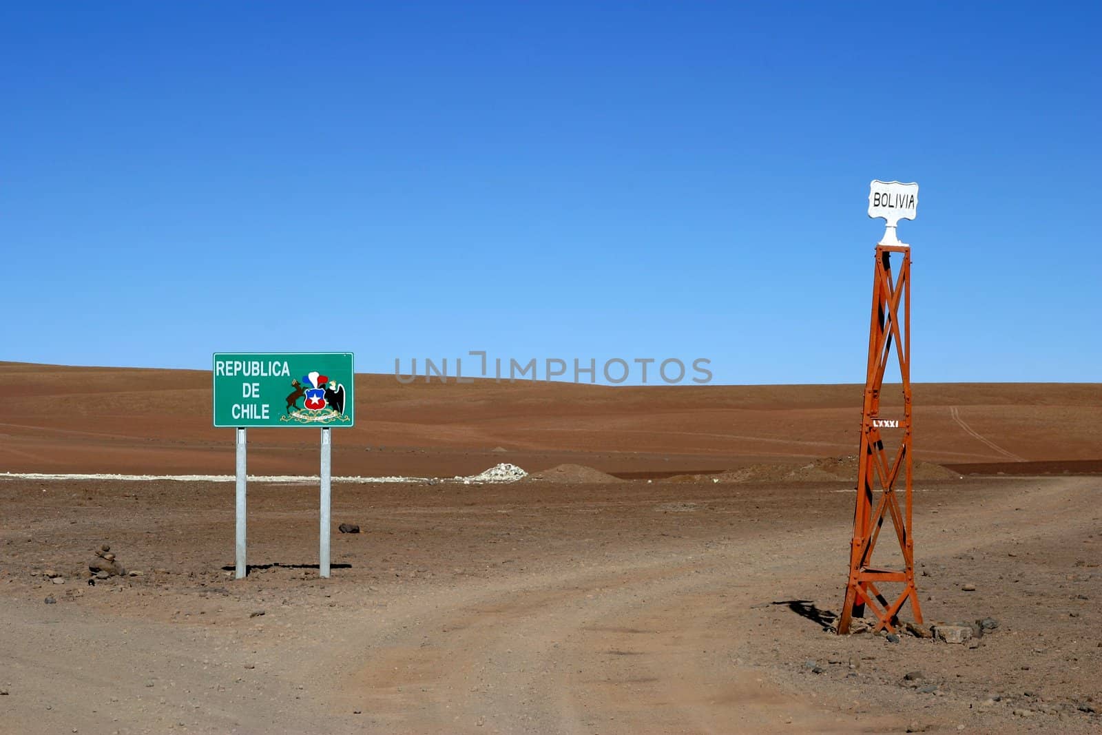 Desert border crossing between Chile and Bolivia