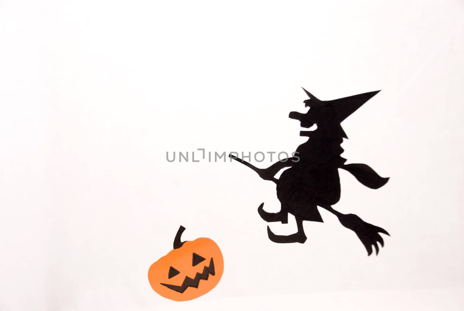 Witch,flying on broom on house,on white background by jannyjus