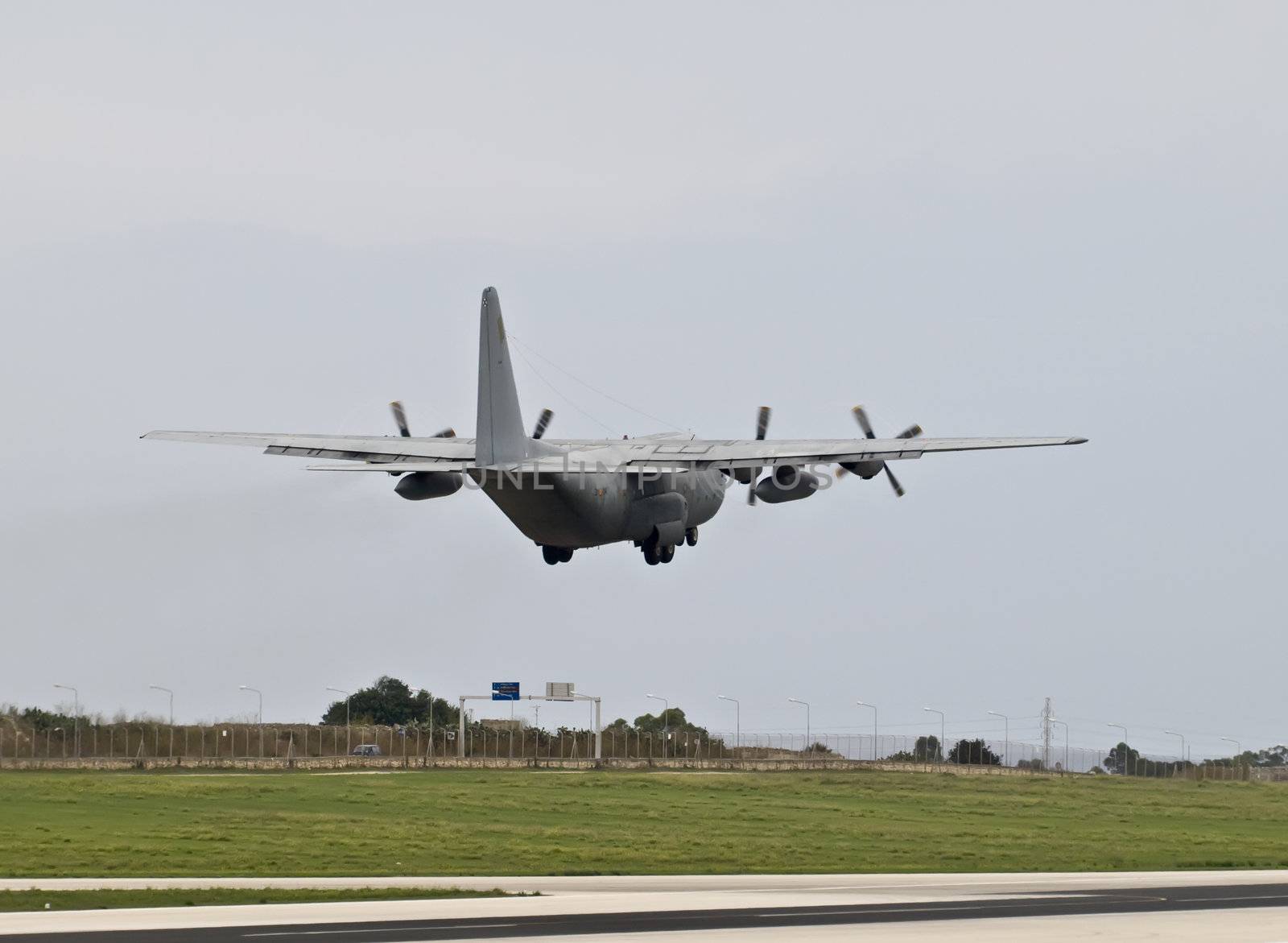 MALTA - OCTOBER 08 2008 - A Spanish Air Force Hercules C130 taking off from Luqa Airport in Malta