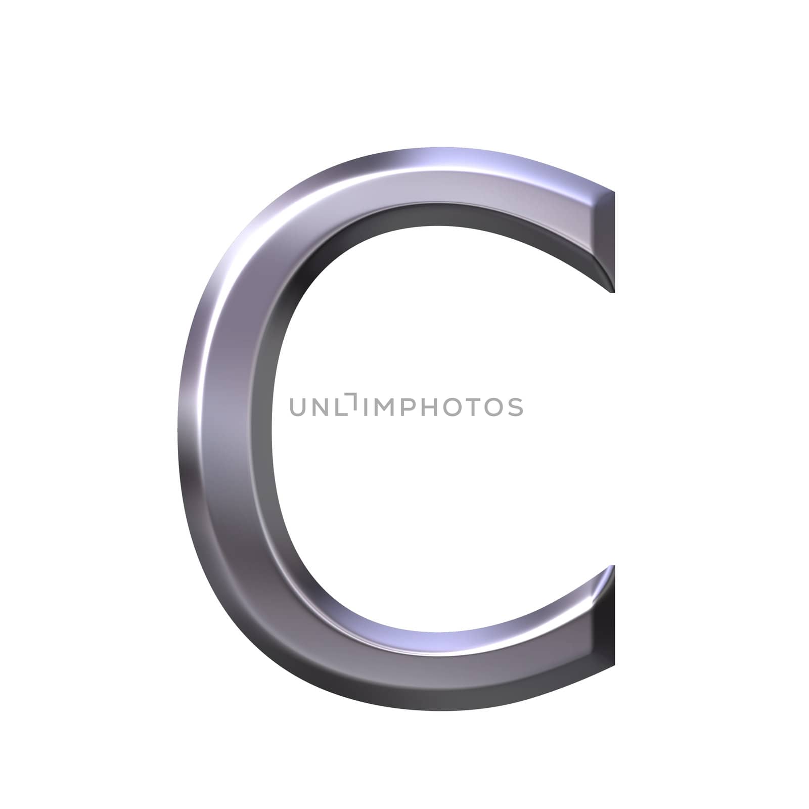 3d silver letter c isolated in white