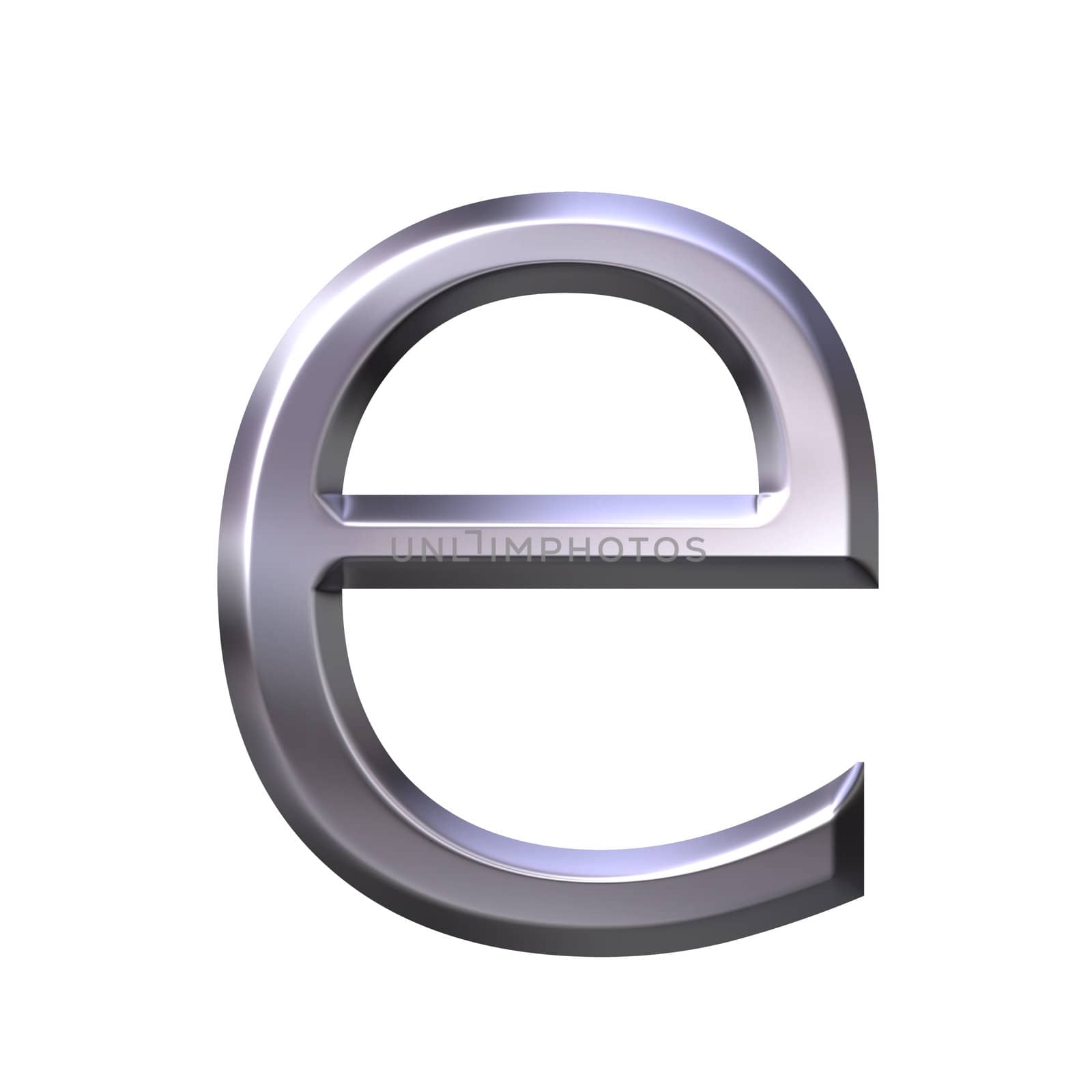 3d silver letter e isolated in white