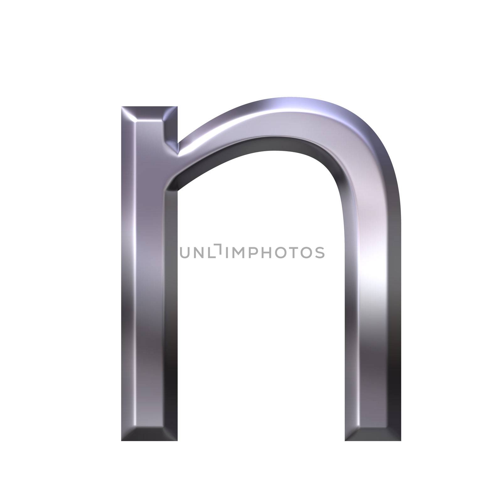 3d silver letter n isolated in white