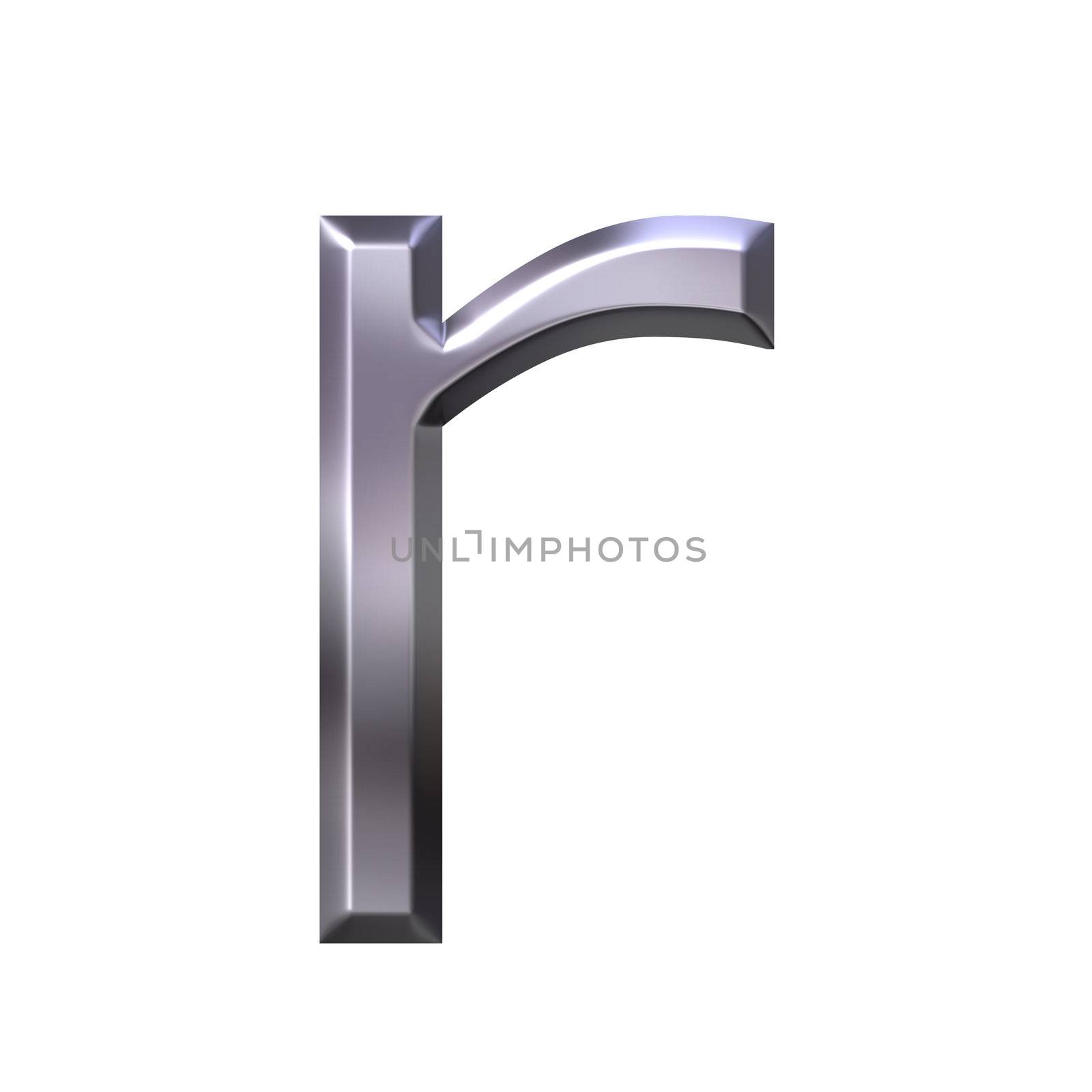3d silver letter r isolated in white