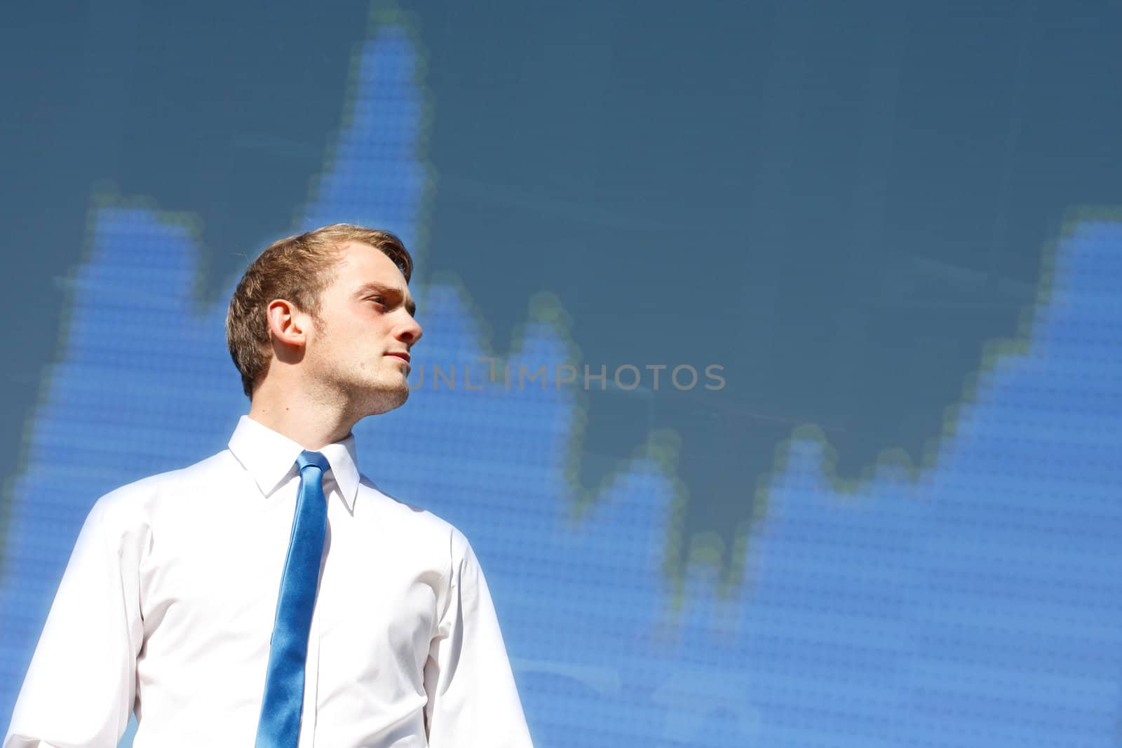 A business man and a blue background