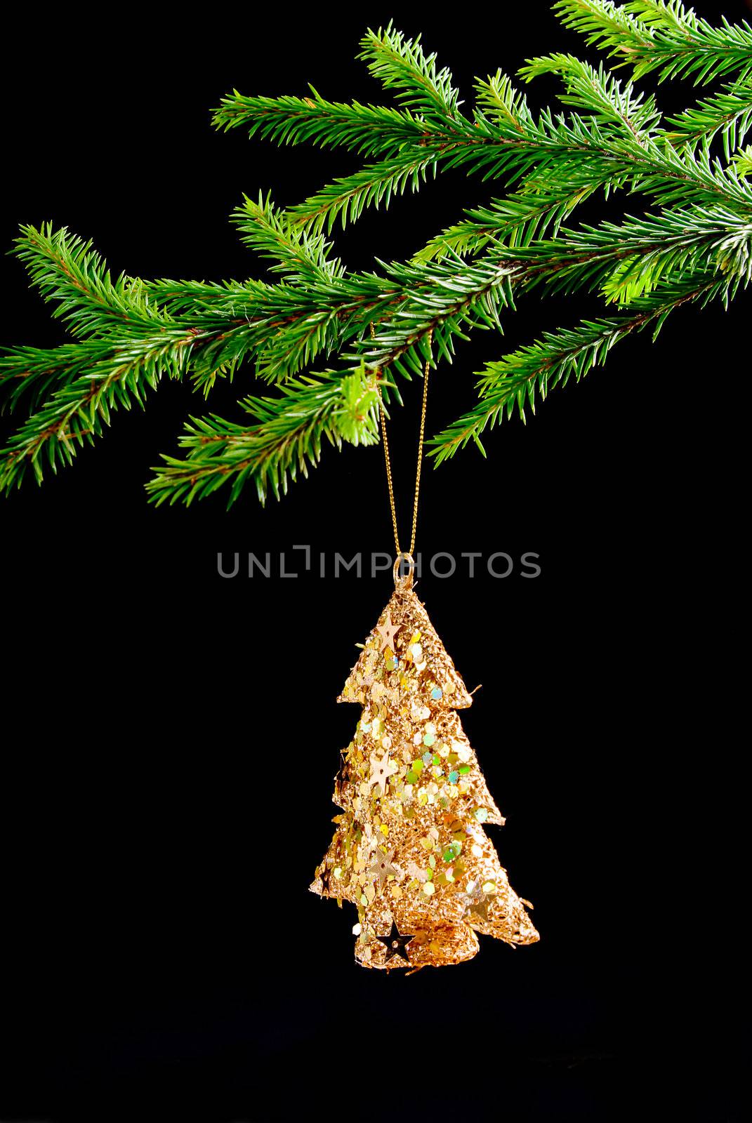 Christmas tree ornaments  on dark background 