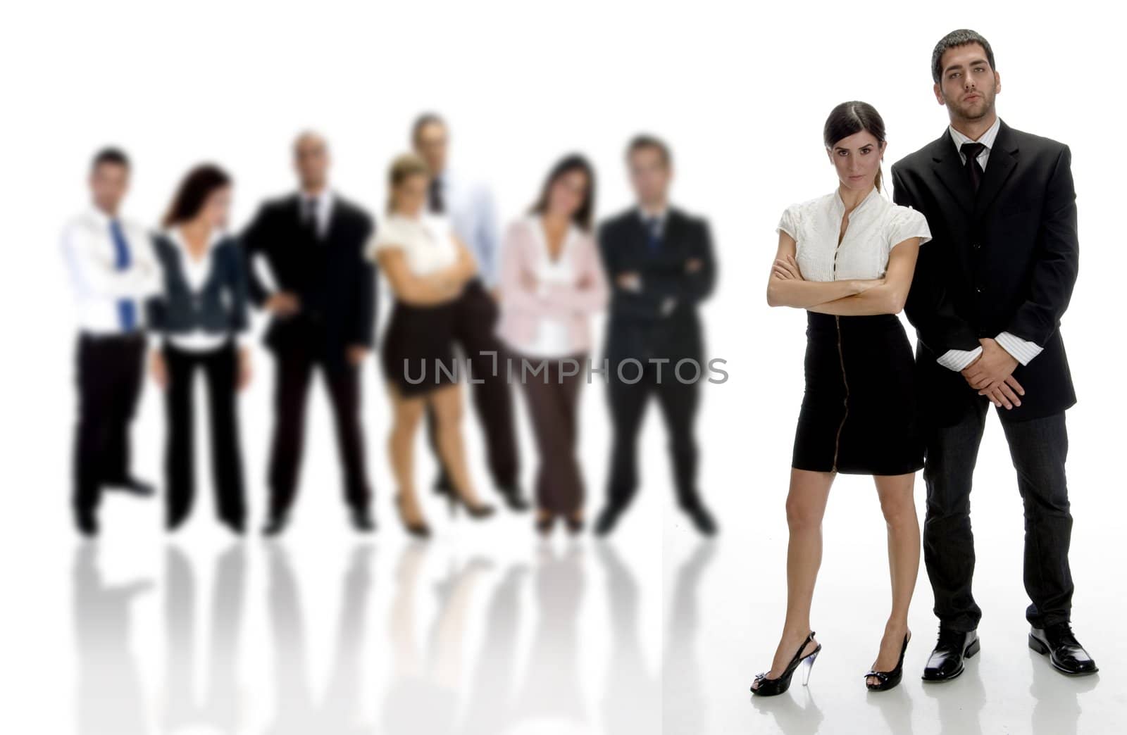 standing business partners with large group