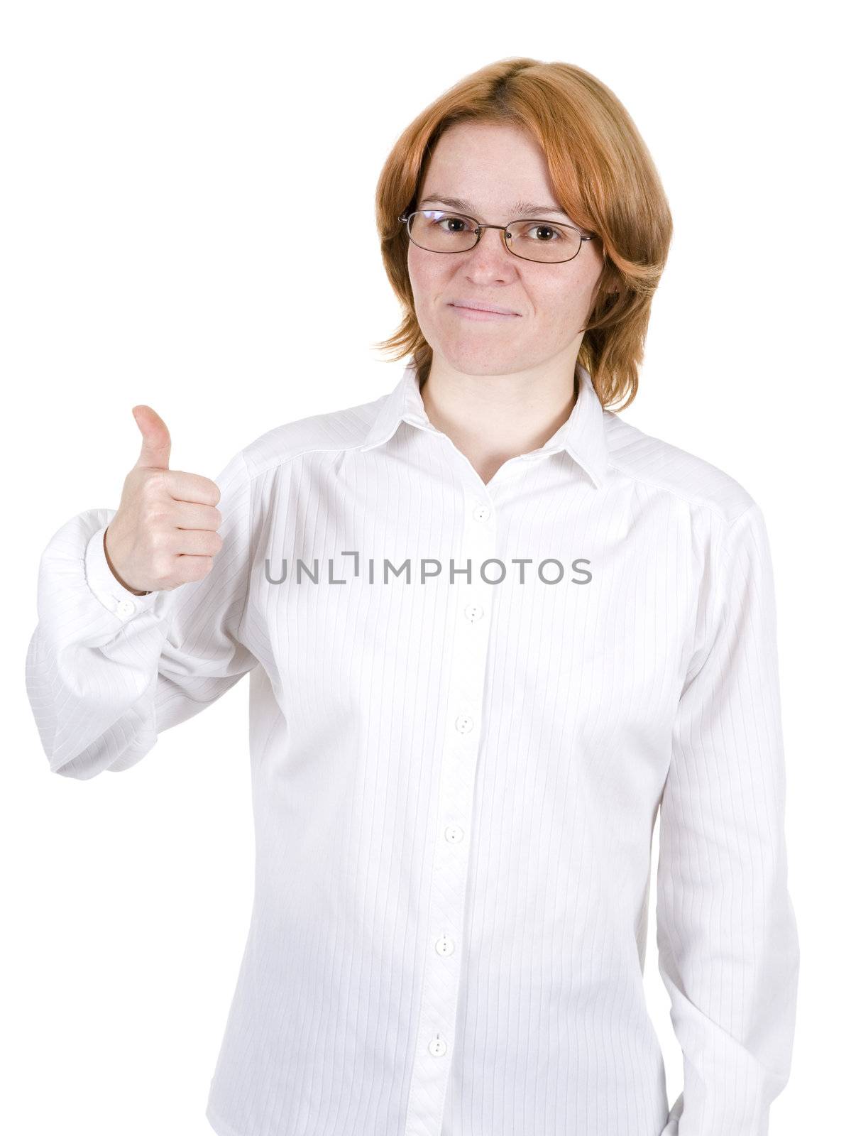 The girl in points isolated on a white background