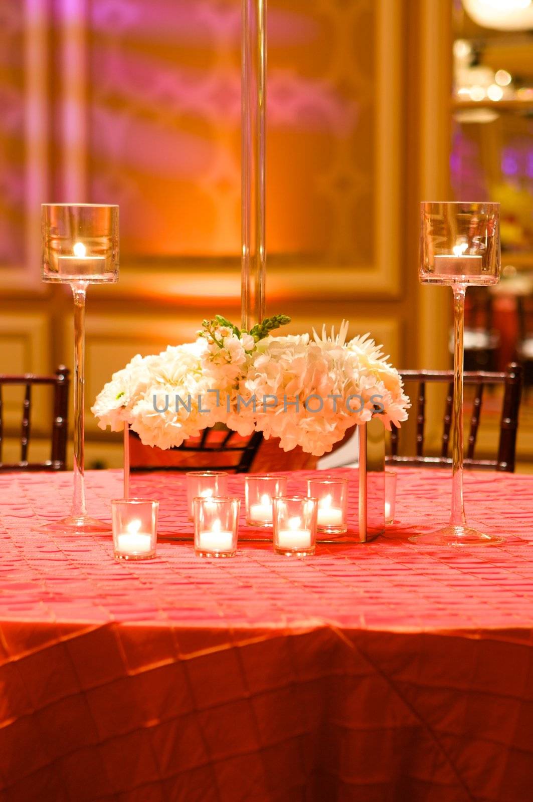 Table setting at a luxury wedding reception by Deimages