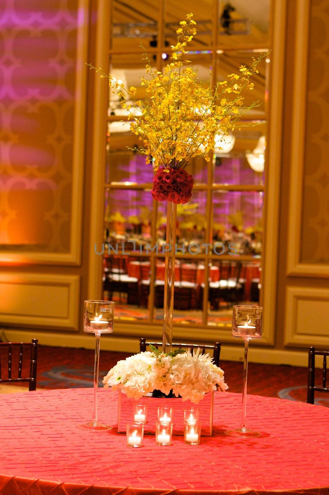 Table setting at a luxury wedding reception by Deimages