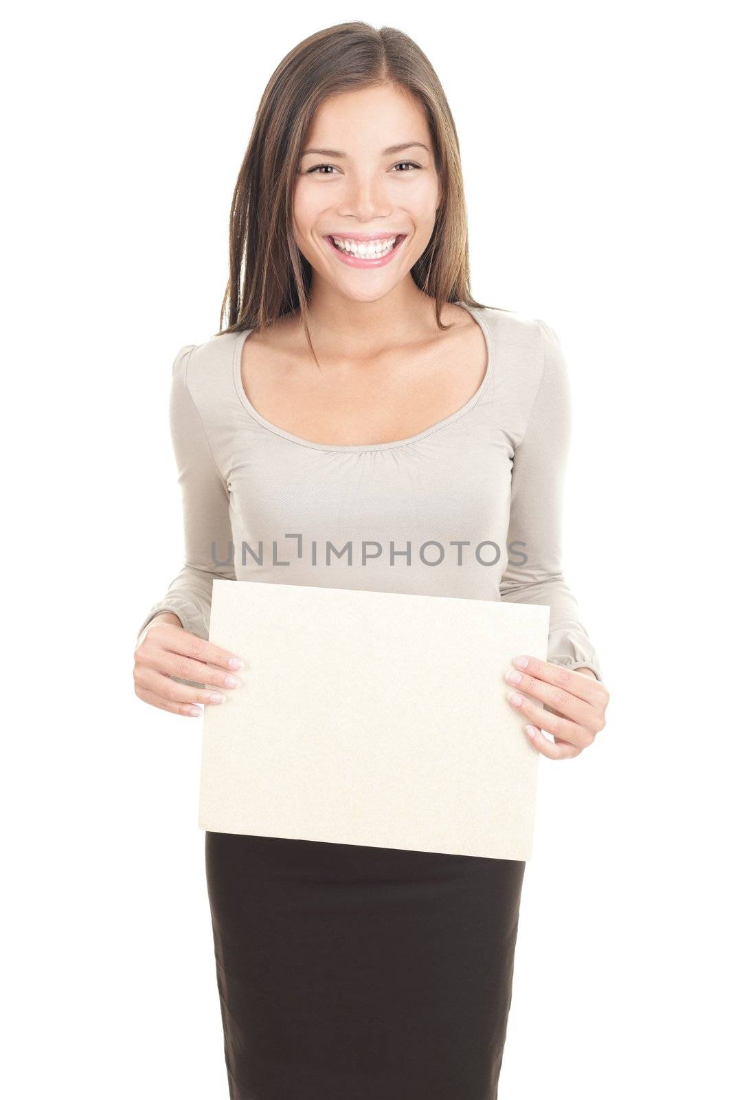 Woman holding paper sign by Maridav