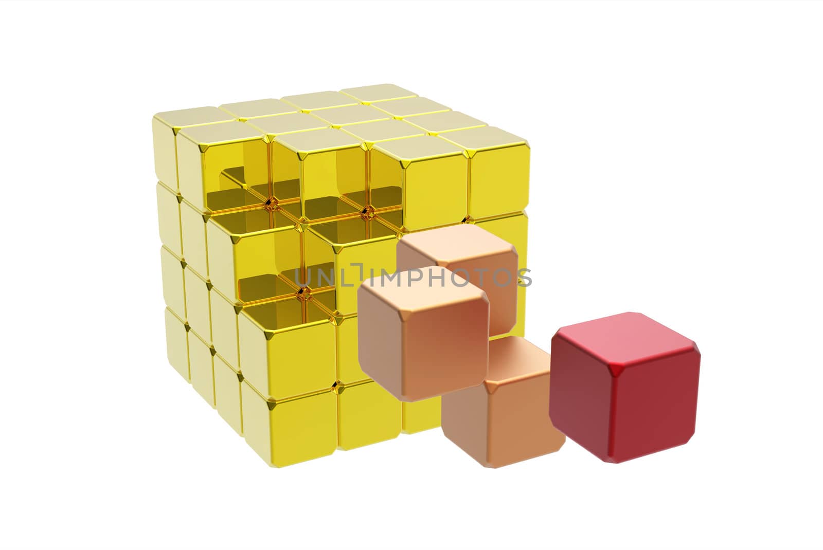 Almost solved puzzle cube isolated on white