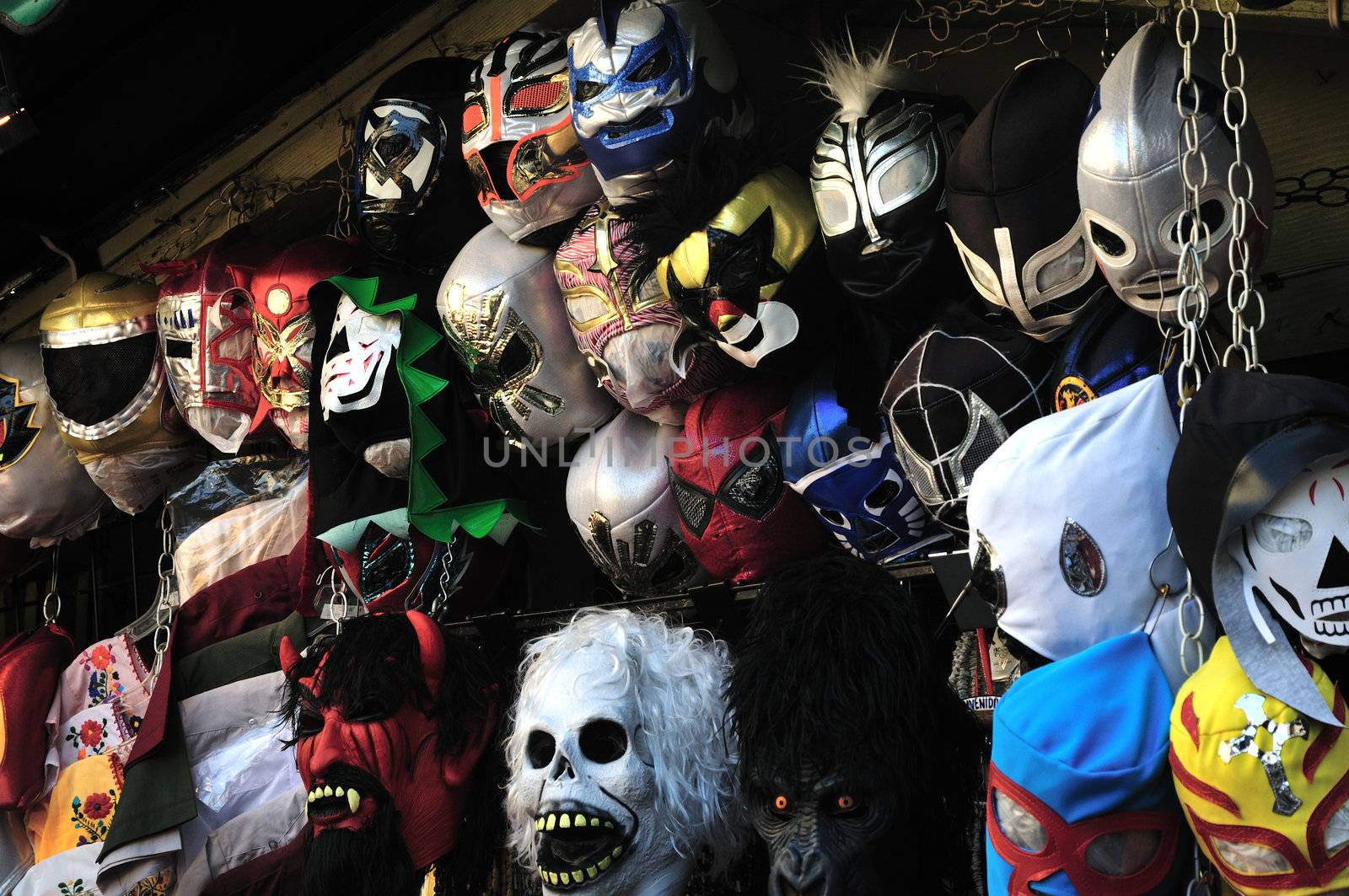 Halloween and Mexican wrestling masks on Olvera Street