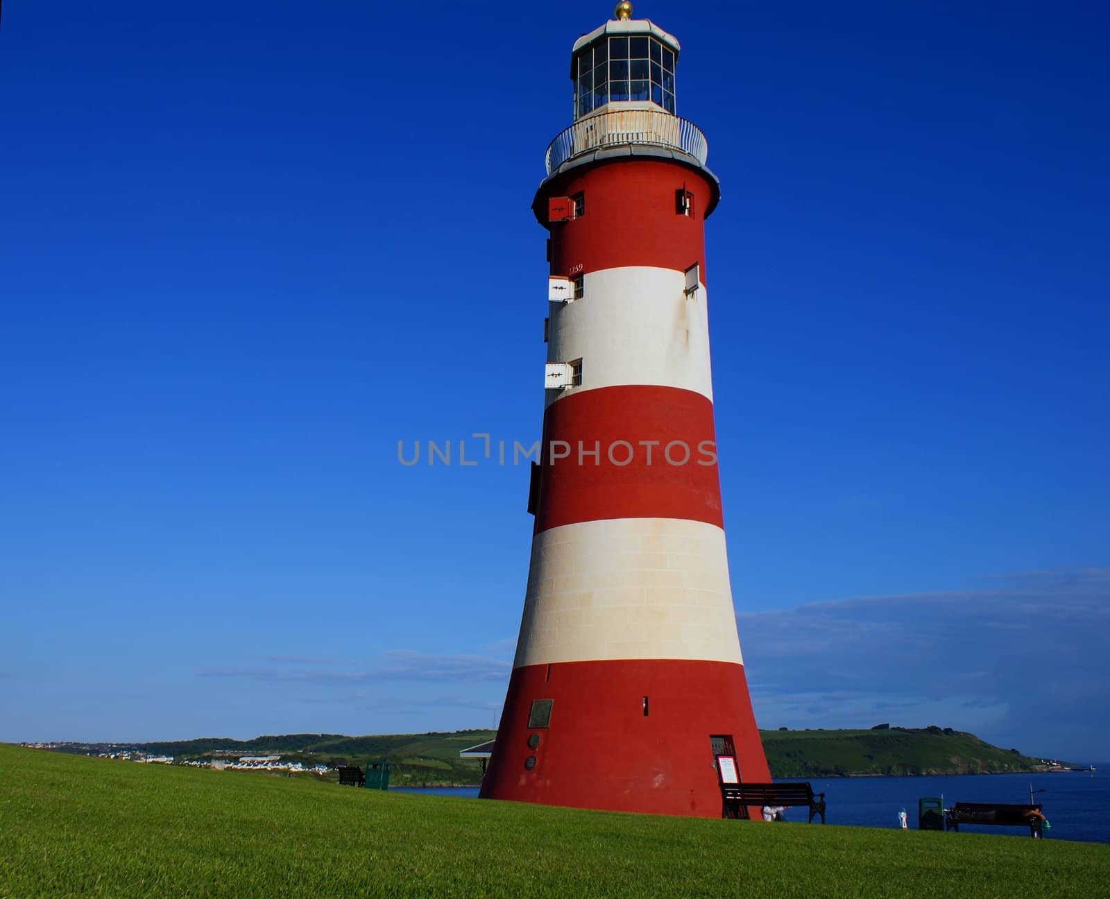 Plymouth lighthouse and blue sky