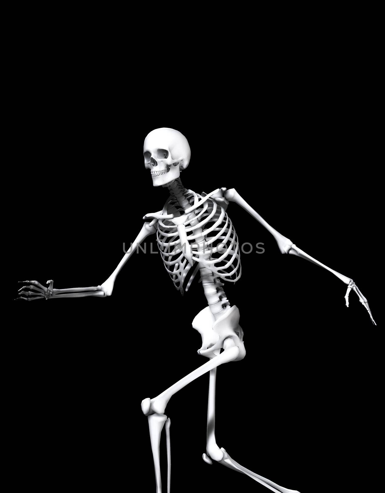 A active Skelton that would make a great Halloween or medical image.