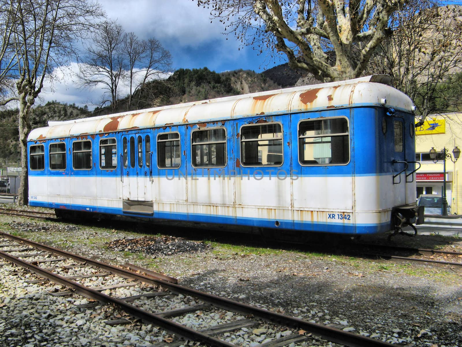 an ancient train car in Provence back country