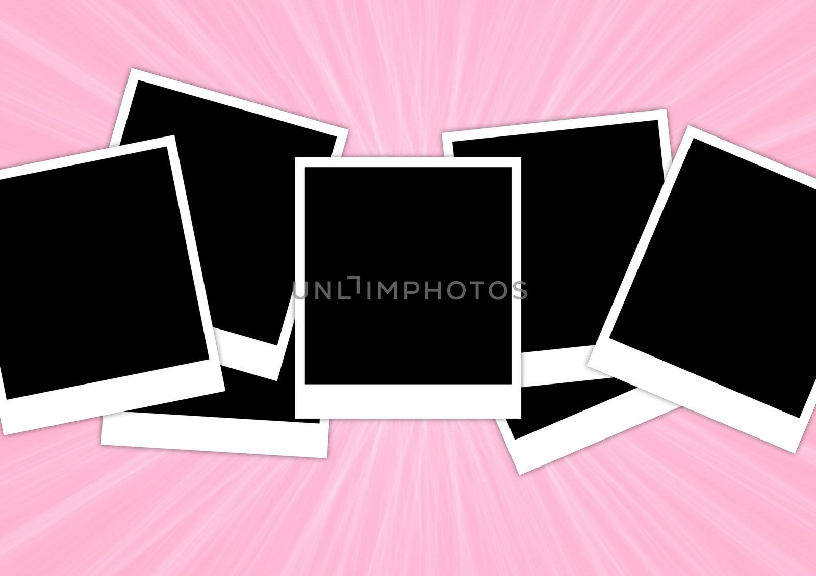 Illustrated instant photos on a pink background