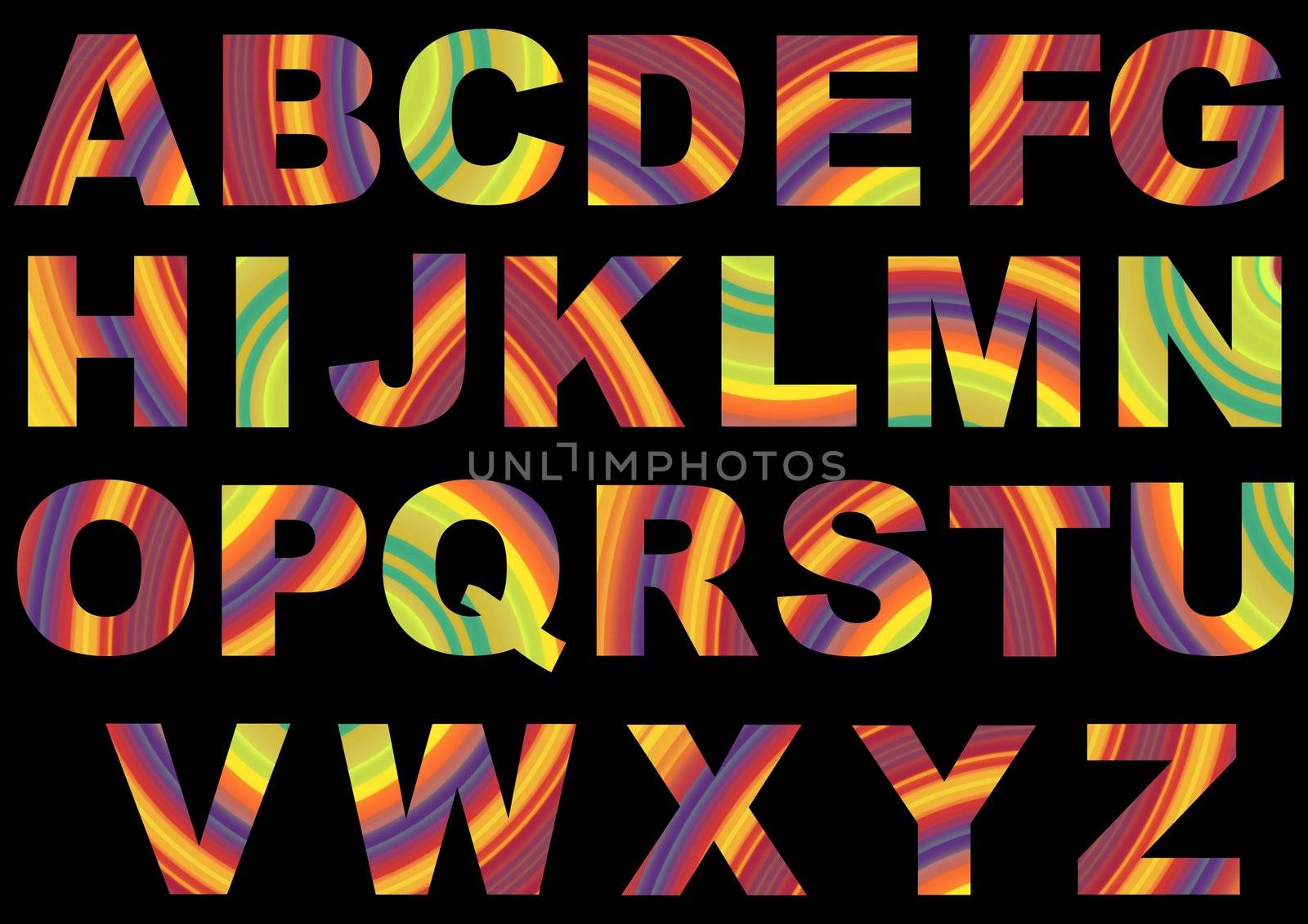 Illustration of striped letters of the alphabet