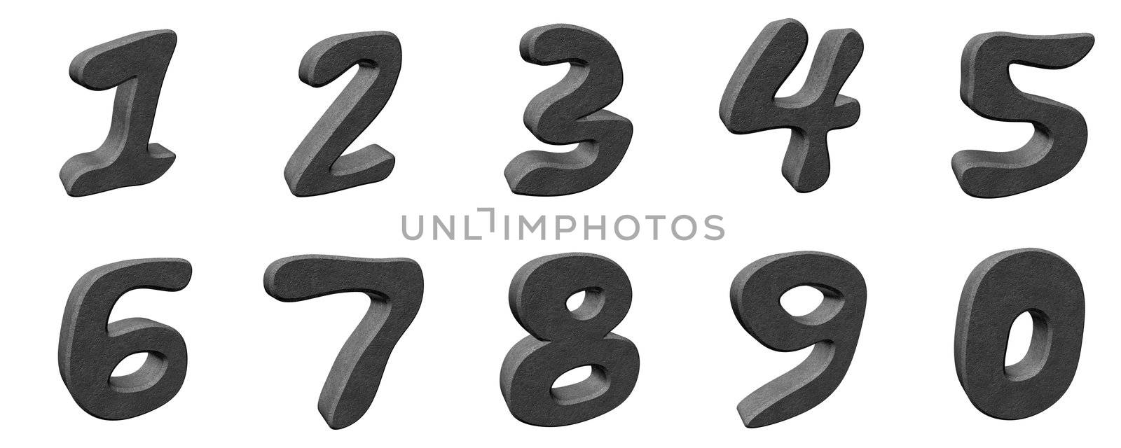Set of 3d numbers - gray concrete material
