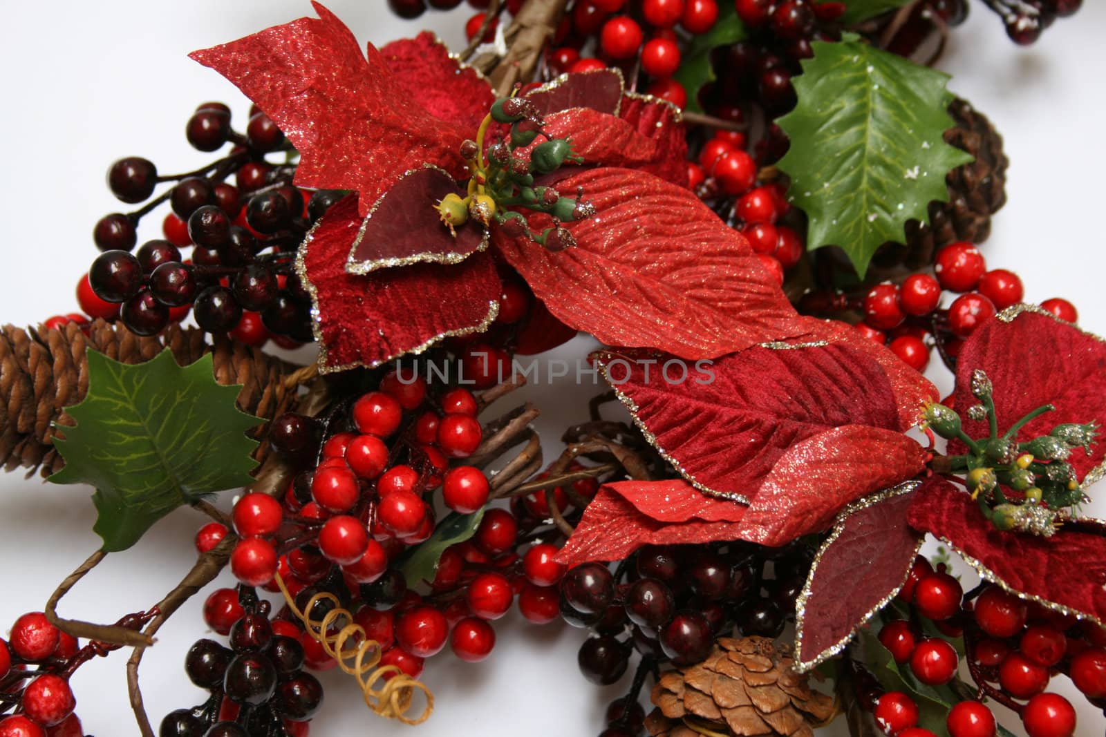 Red Christmas hollies and berries decorations