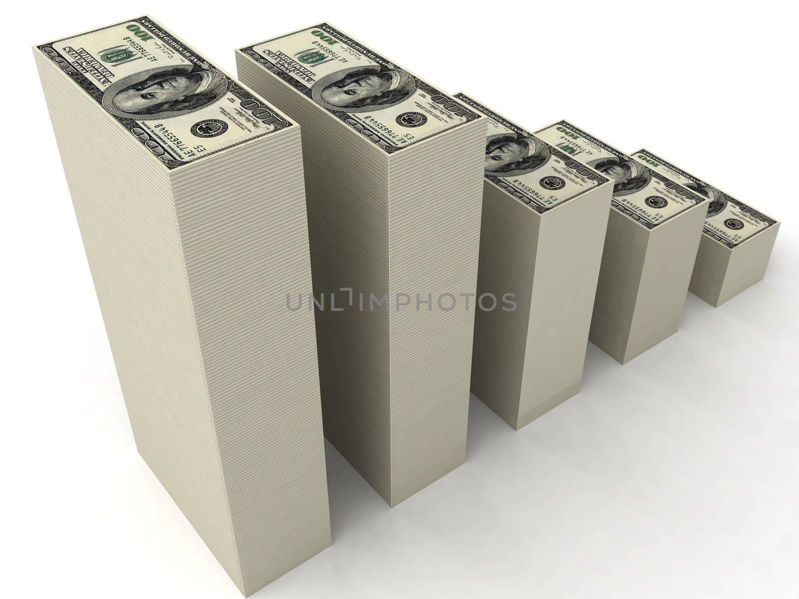 three dimensional stacks of dollars