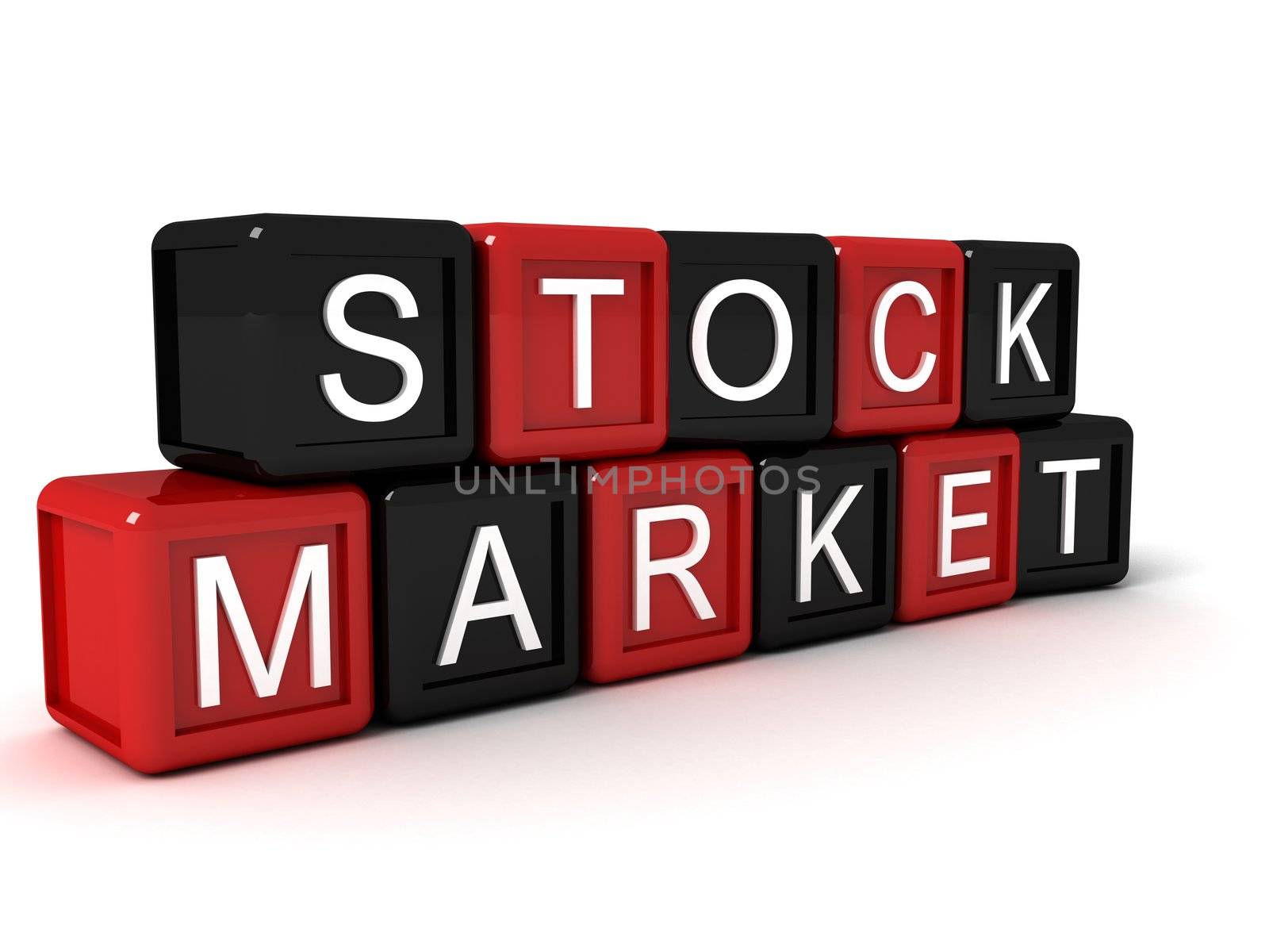 isolated three dimensional stock market text on building blocks