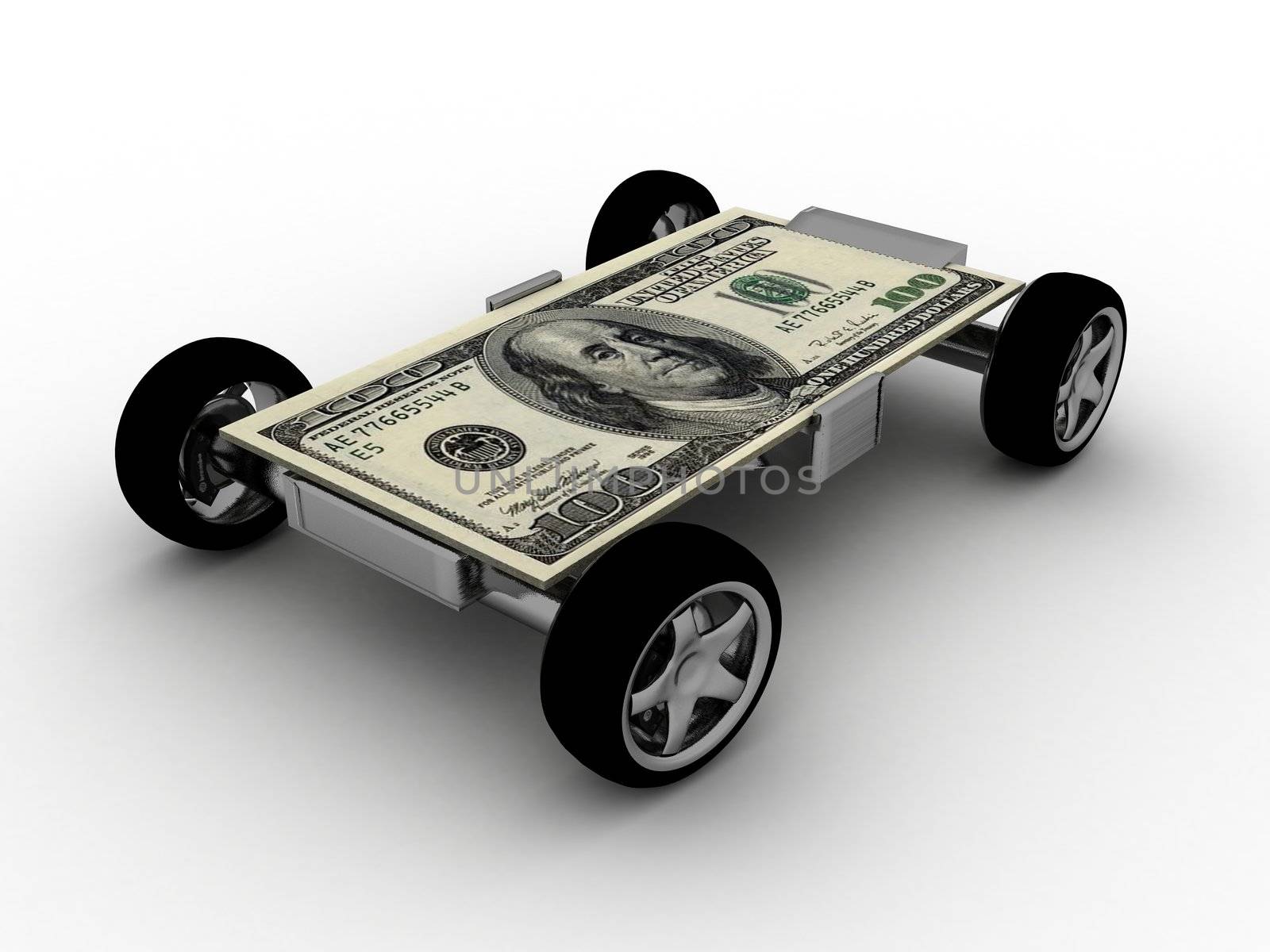 three dimensional one hundred dollar bill on wheels


