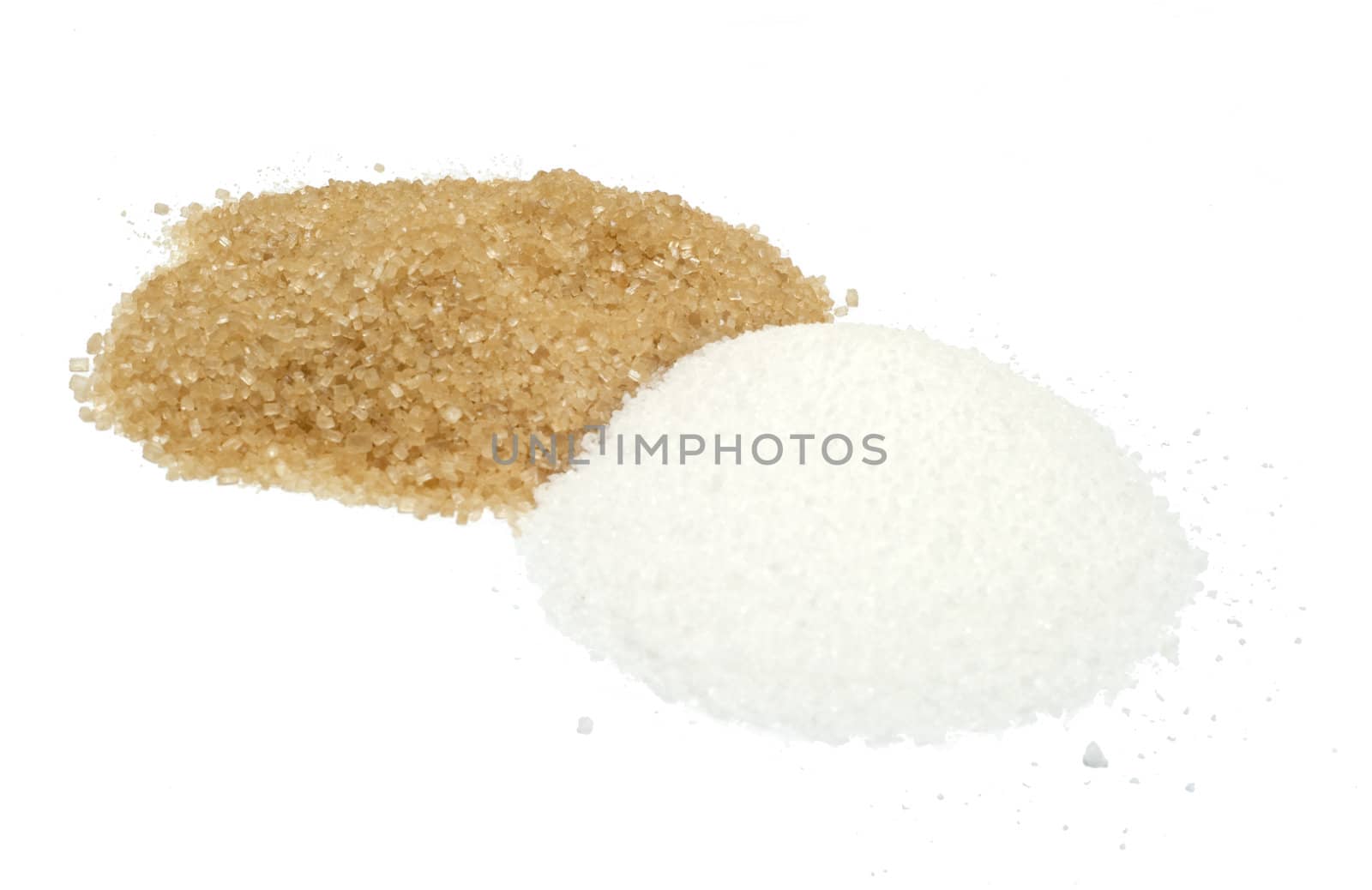 brown sugar and white sugar on a white background
