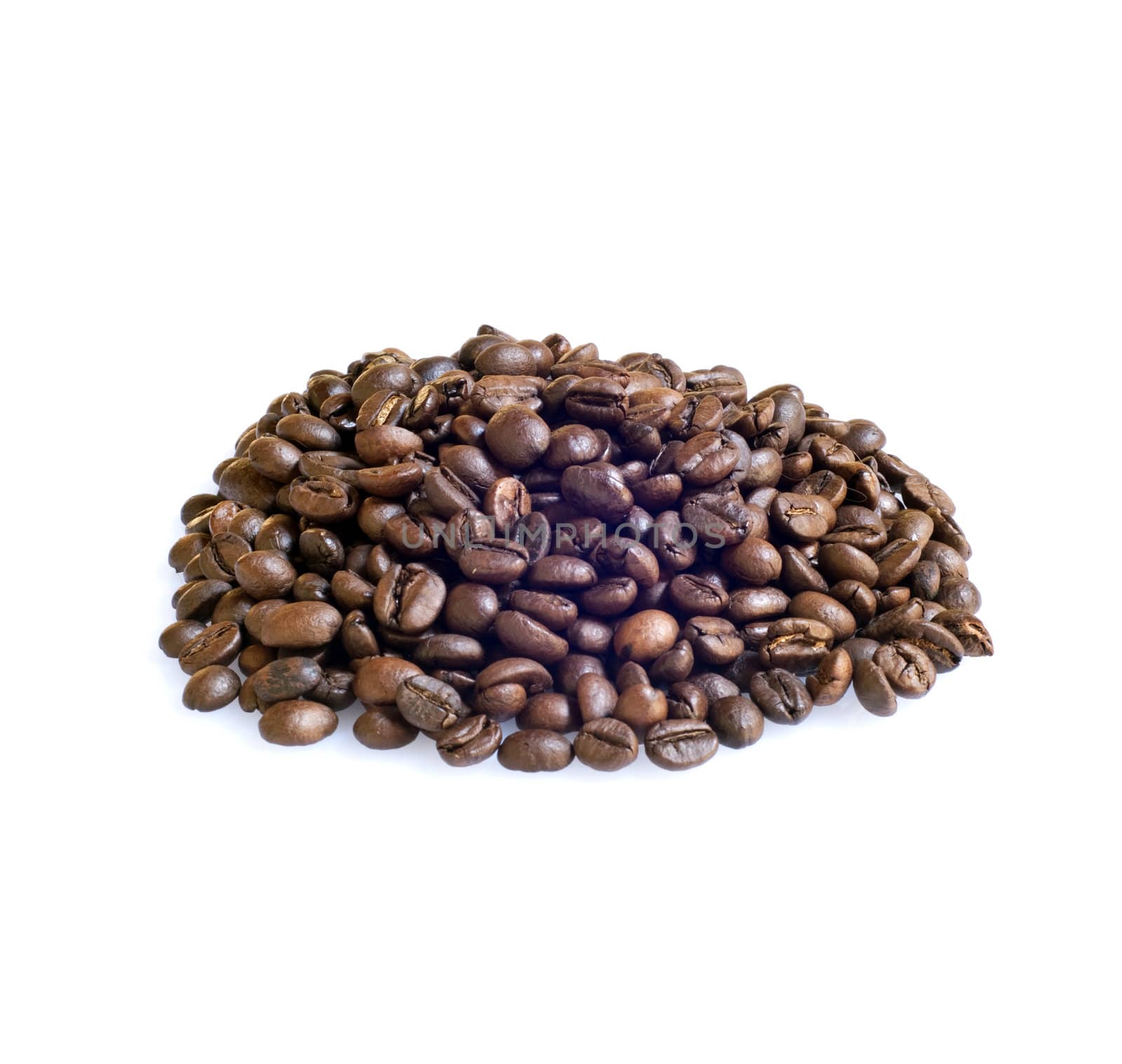 grinding coffee beans on white background